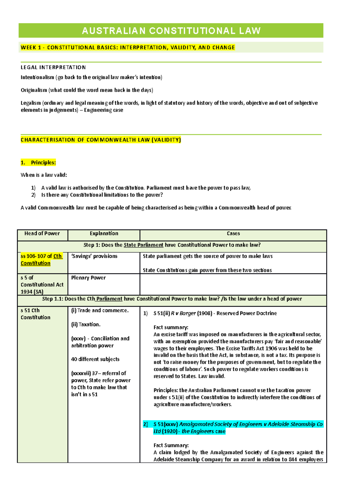 Australian Constitutional Law - complete notes - LAW 2501 - Adelaide ...