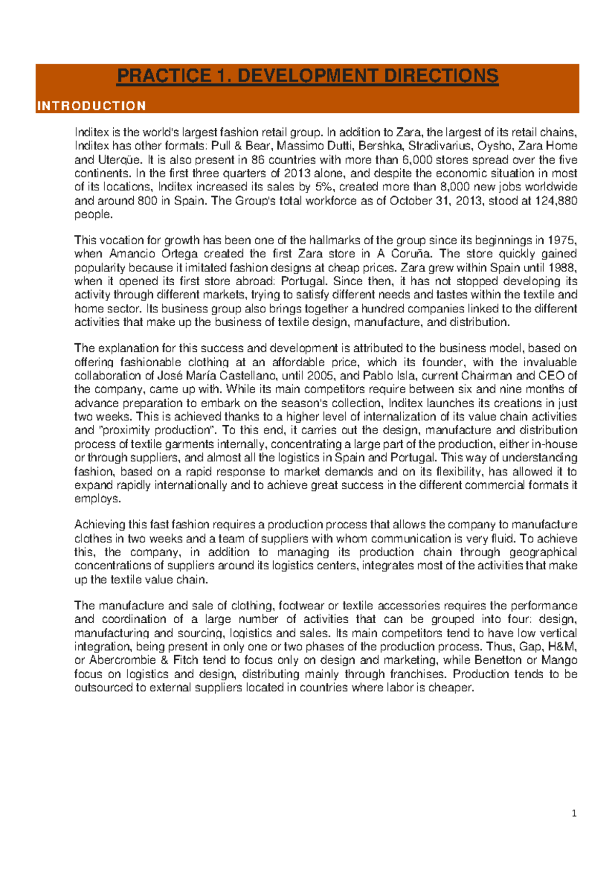 P1 SBM (Inditex) - Practice Unit 1: Development Directions Analysis ...