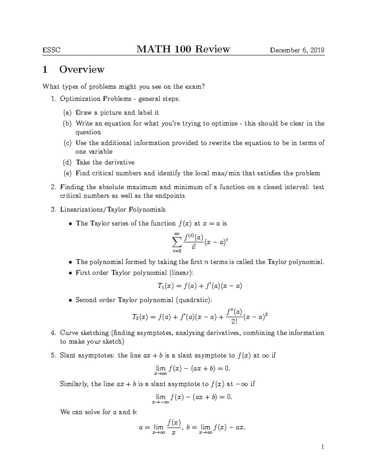 Final Exam Review - 1 Overview What types of problems might you see on ...