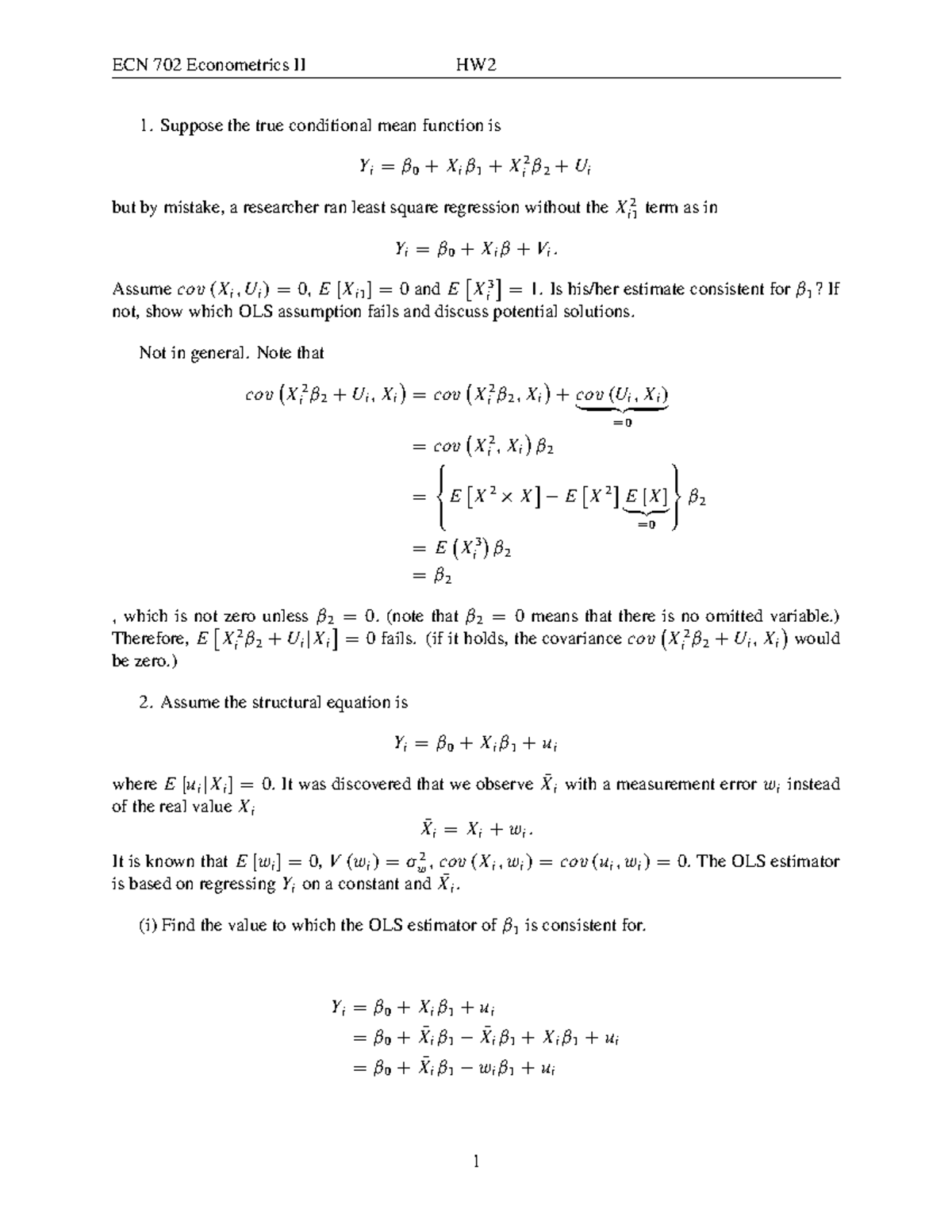 ECN 702 Econometrics II HW2 Assignment: OLS Consistency Analysis - Studocu
