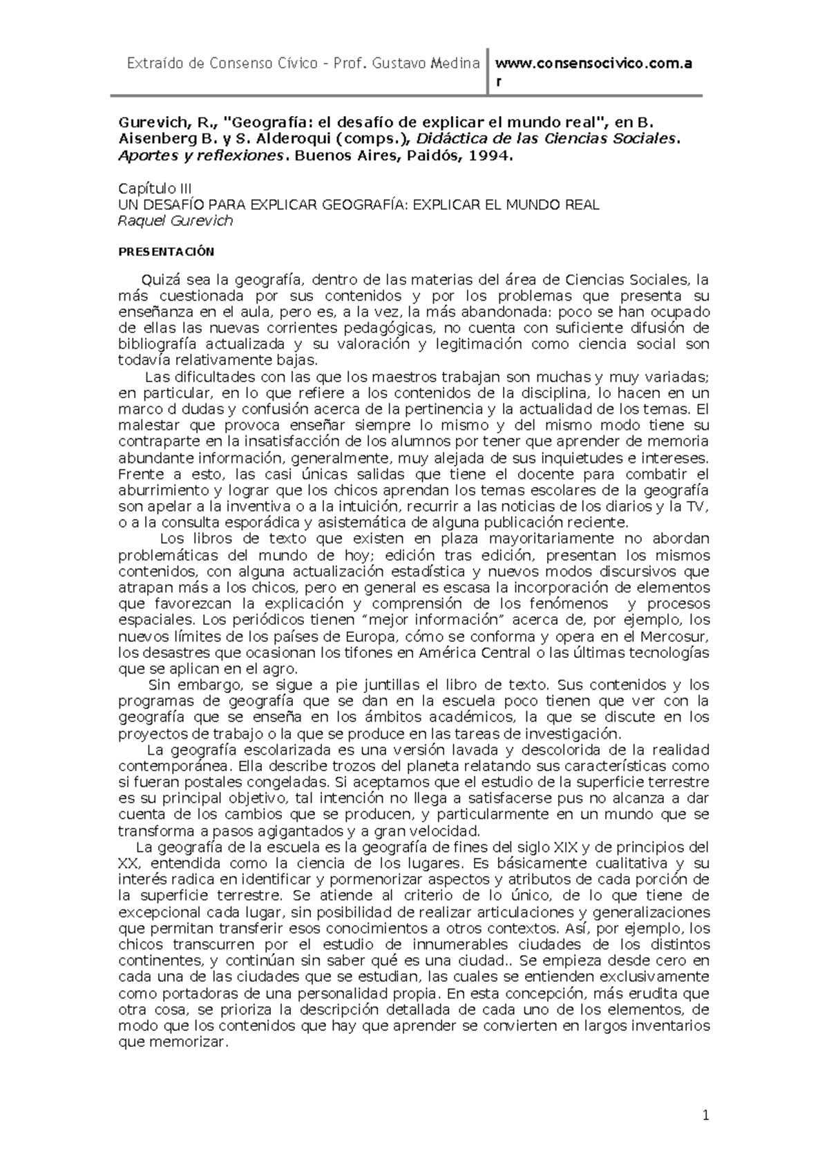 Análisis del Capítulo III: El Desafío de Enseñar Geografía en el Aula ...