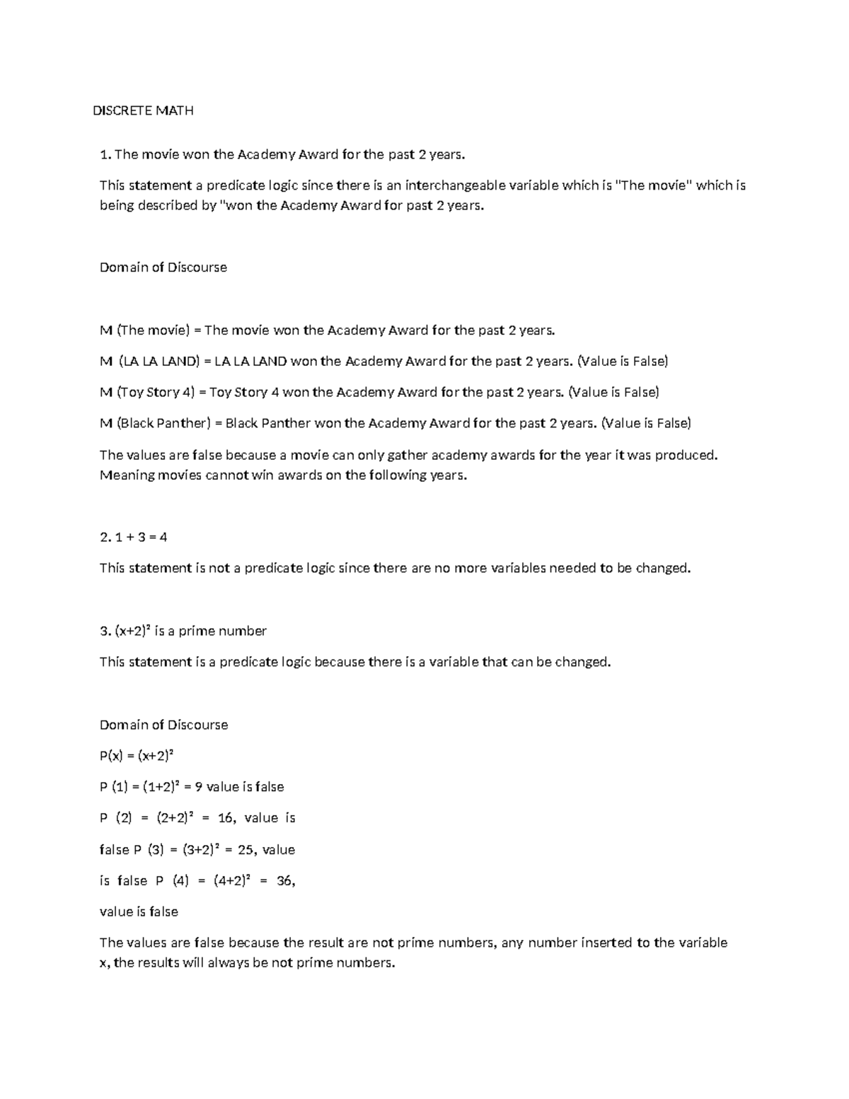 Discrete MATH QUIZ: Predicate Logic Exploration and Analysis - Studocu