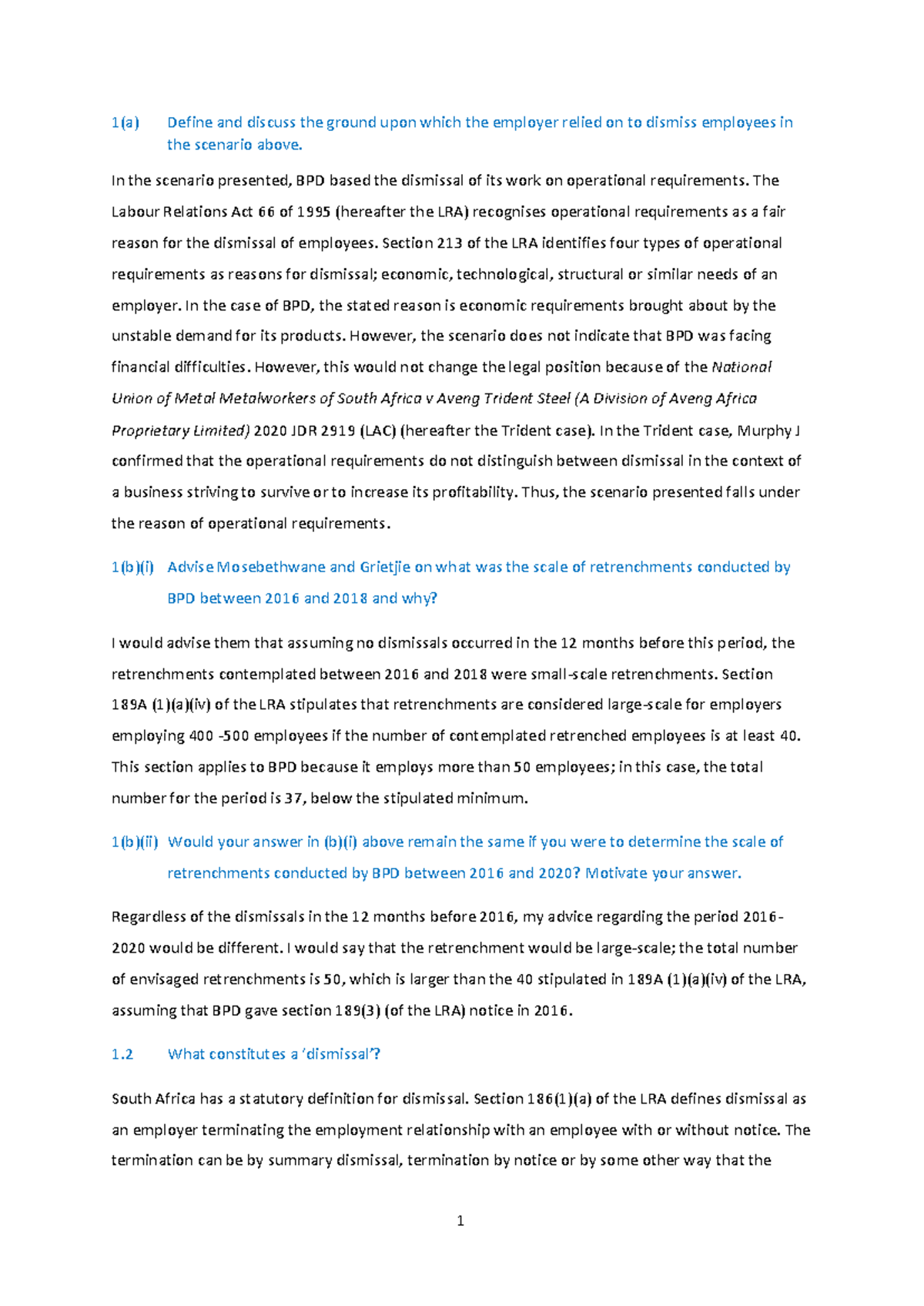 MRL3702 Assignment 2 - Analysis of Employee Dismissal Grounds (2022 ...
