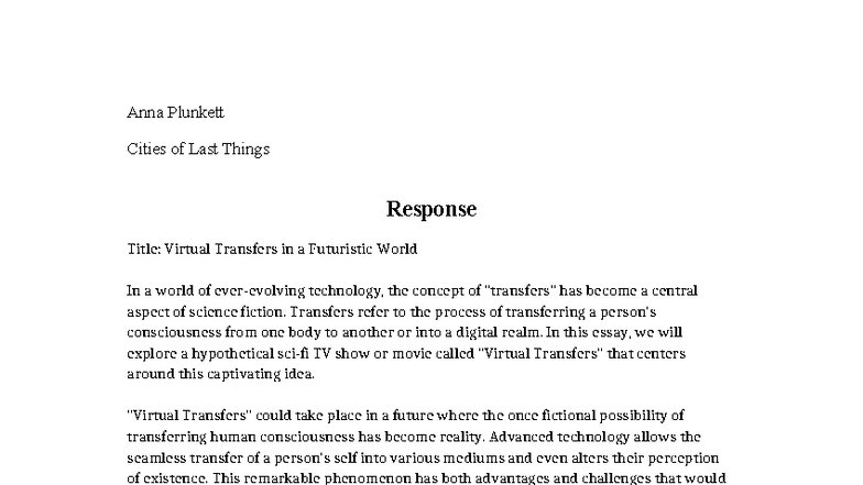 Transfers 1 Response - Exploring 'Virtual Transfers' in Sci-Fi Context ...