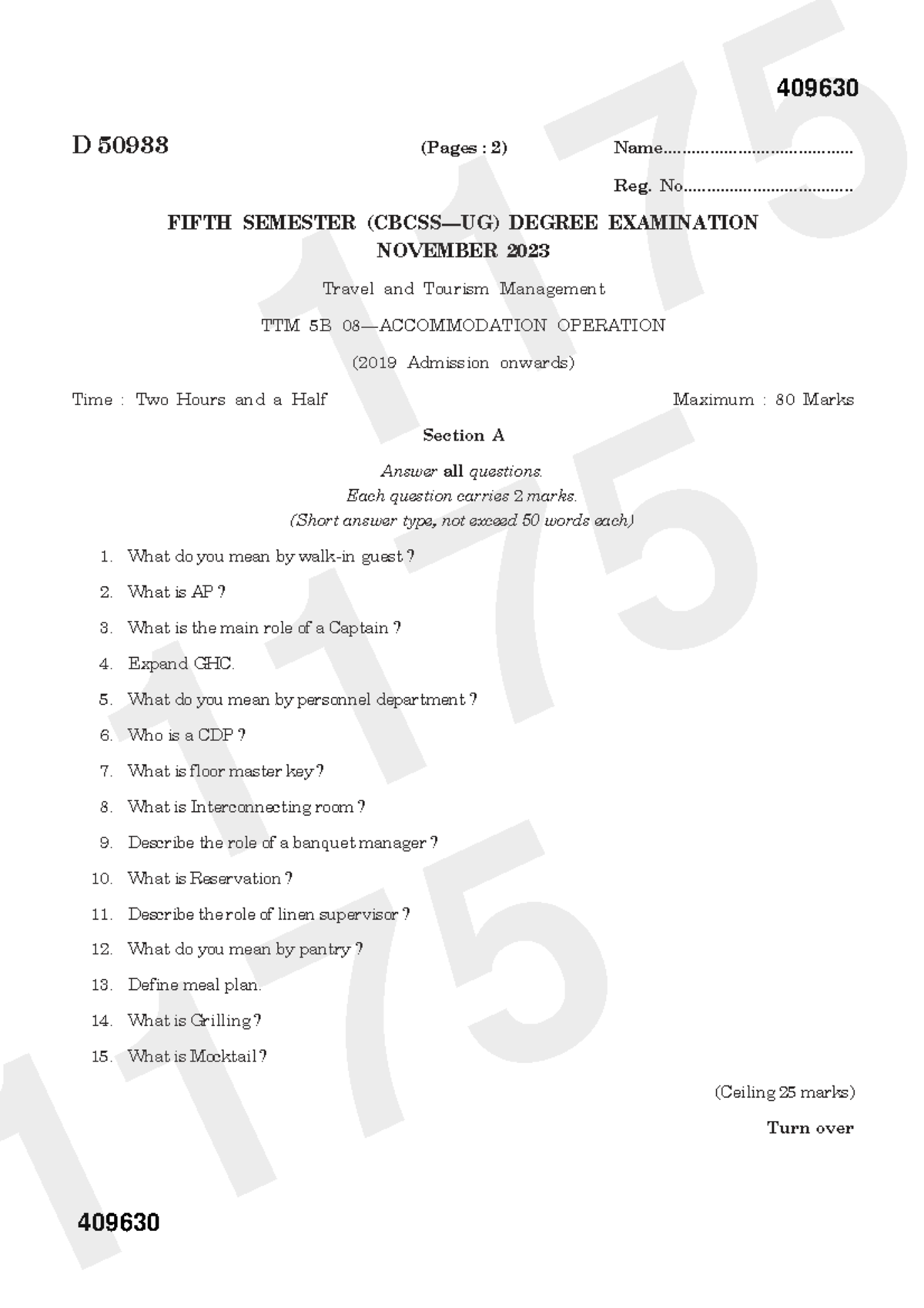 TTM 5B Accommodation & Operation Exam Notes - Nov 2023 - Studocu