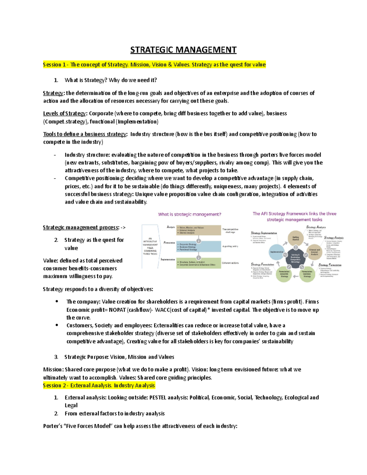 Strategic Management Summary: Key Concepts and Frameworks (MGT 501 ...