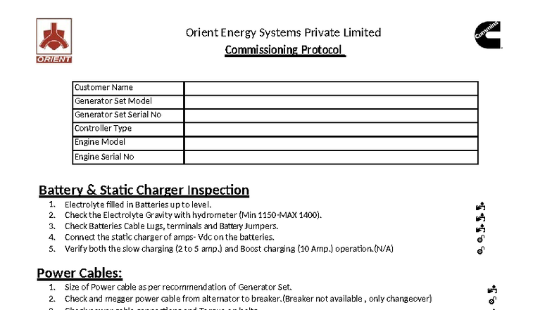 Commissioning Protocol for Generator Set CR: Inspection & Testing Guide ...