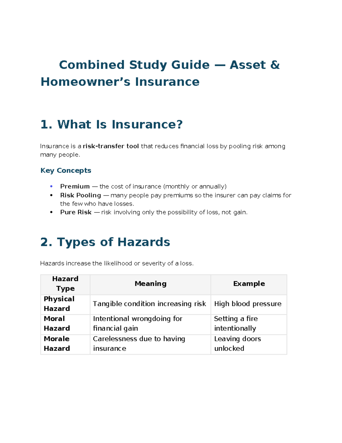 Asset Insurance 1 Study Guide: Key Concepts & Coverage Types - Studocu