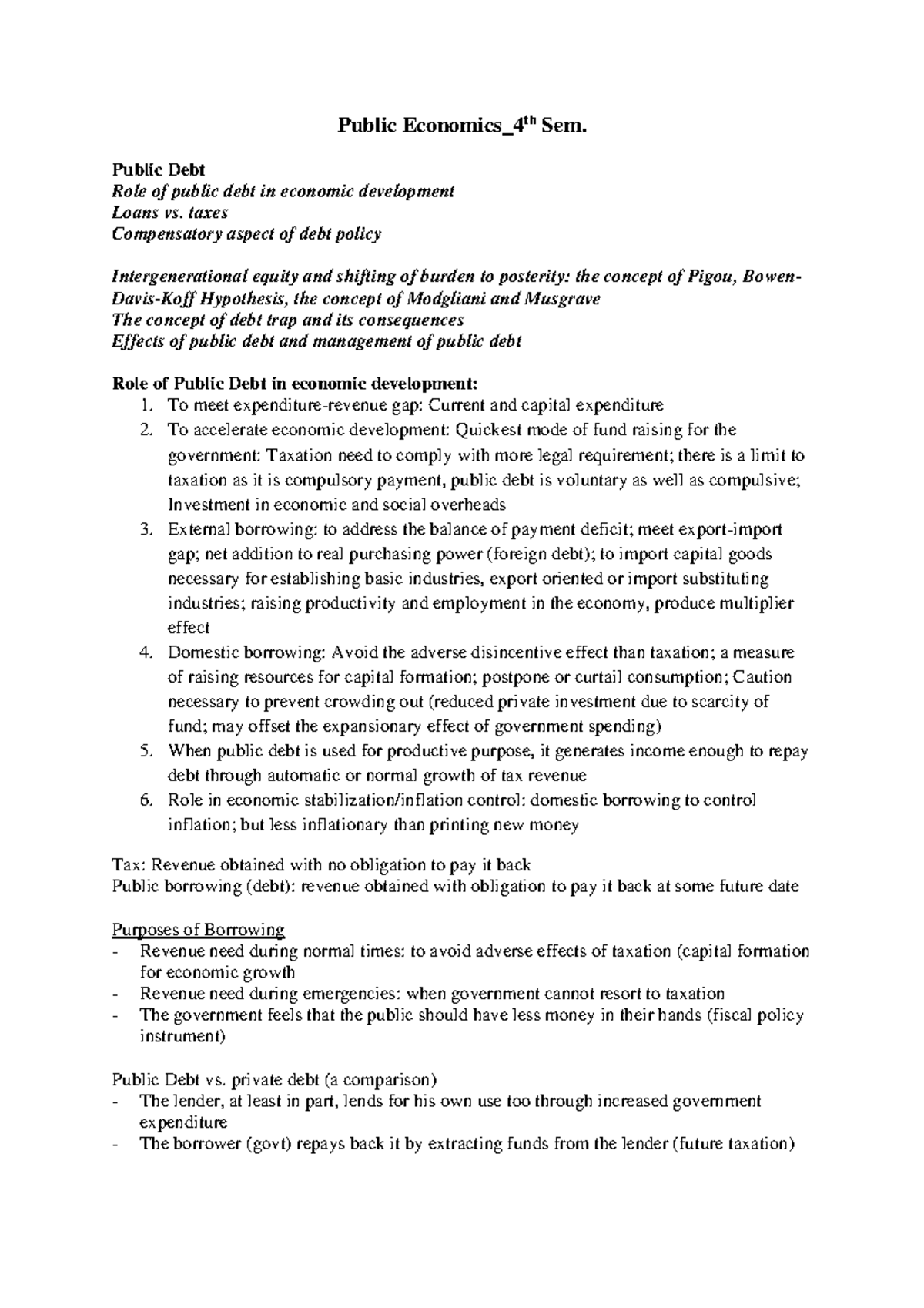 Public Economics 4th Sem: The Role of Public Debt in Development - Studocu