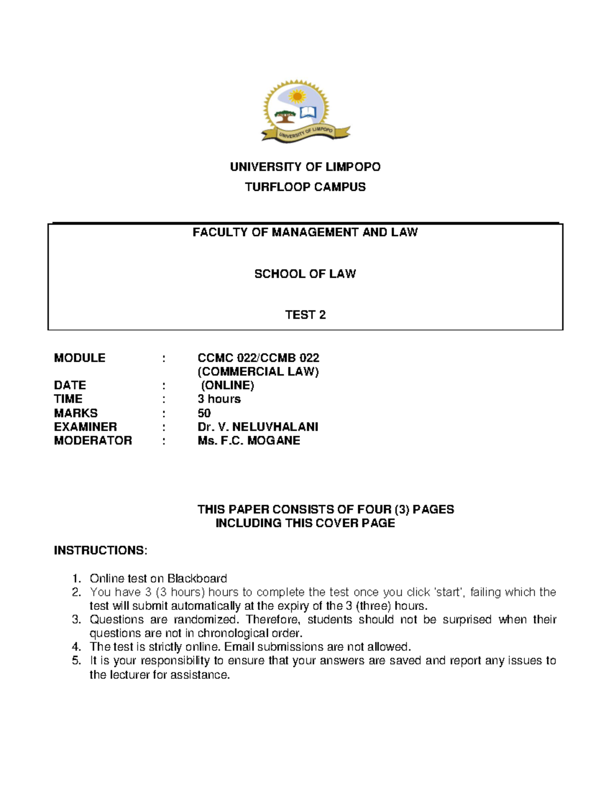 Test 2 CCOB/CCOC 022 - Commercial Law - 2021 Exam Guide - Studocu