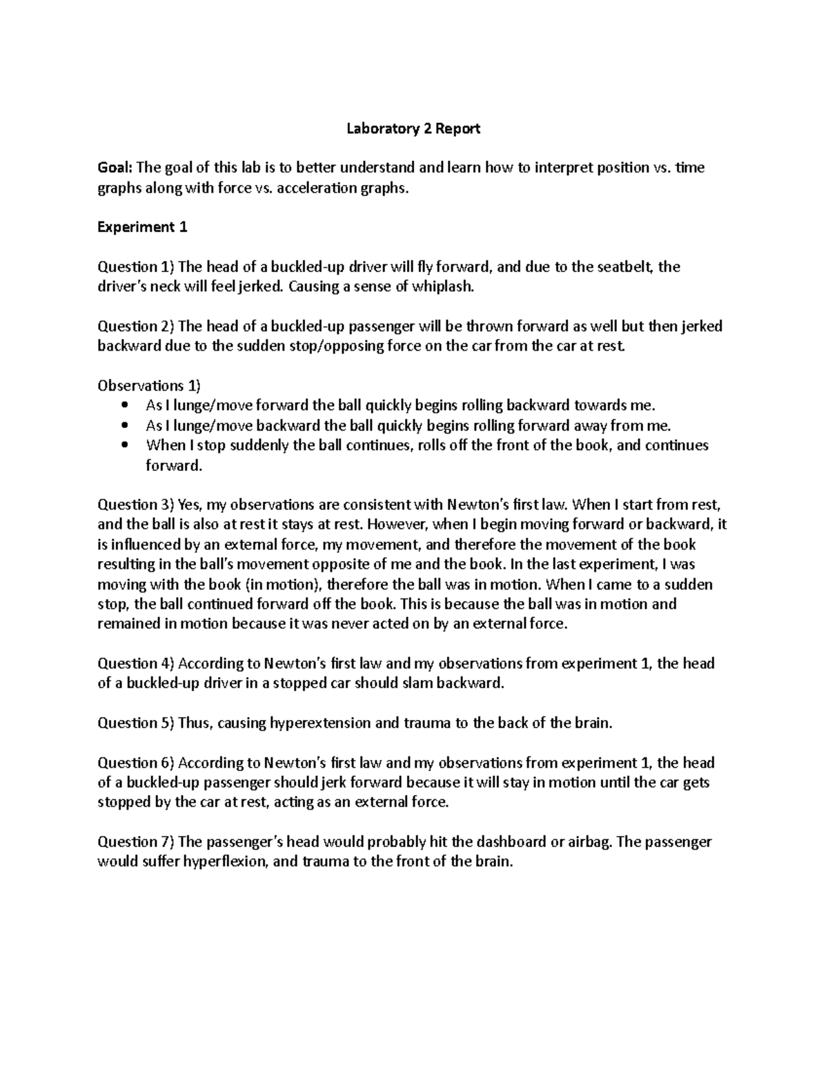 Lab2 - PHYS 221 Lab 2 Report - Laboratory 2 Report Goal: The goal of ...