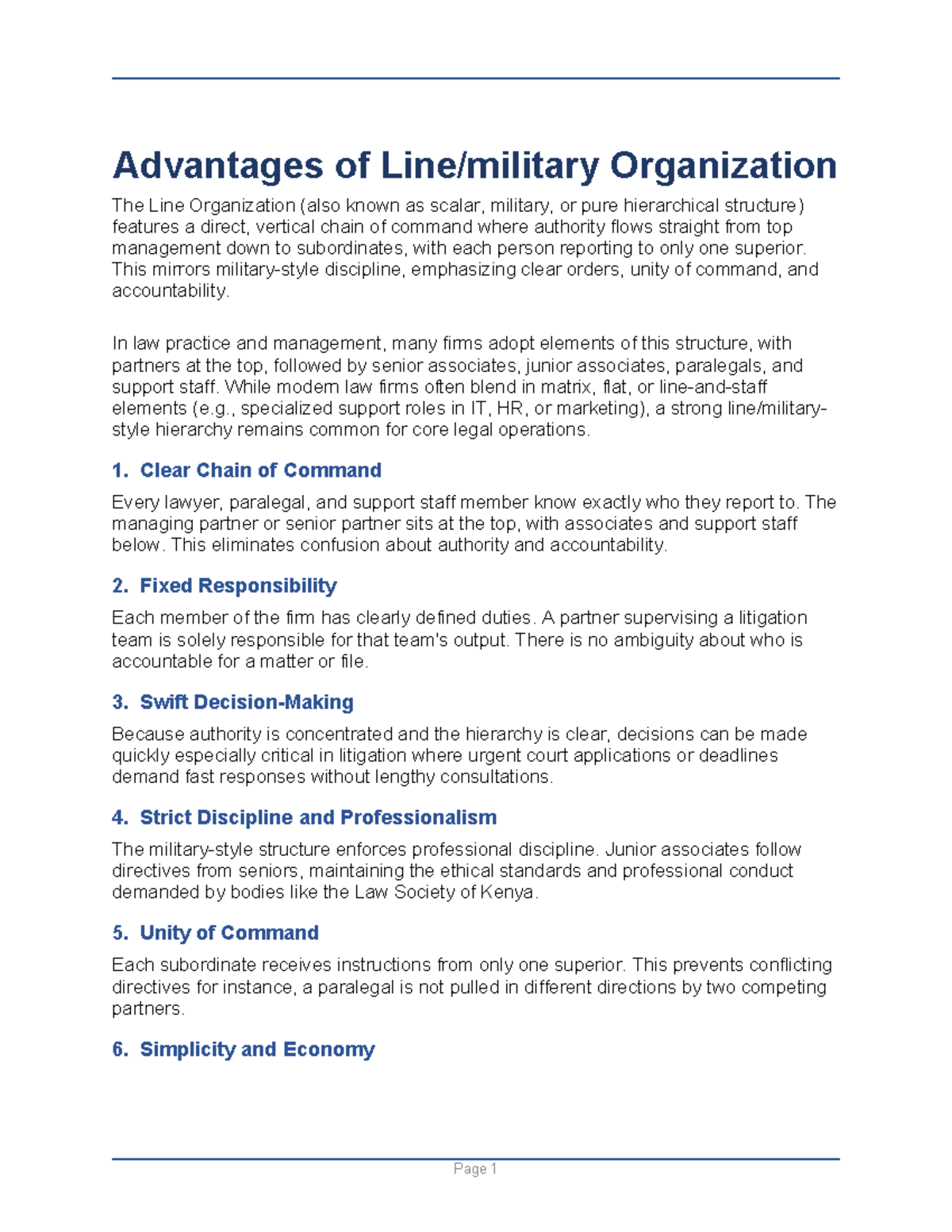 Line Organization in Law Practice: Advantages and Structure - Studocu