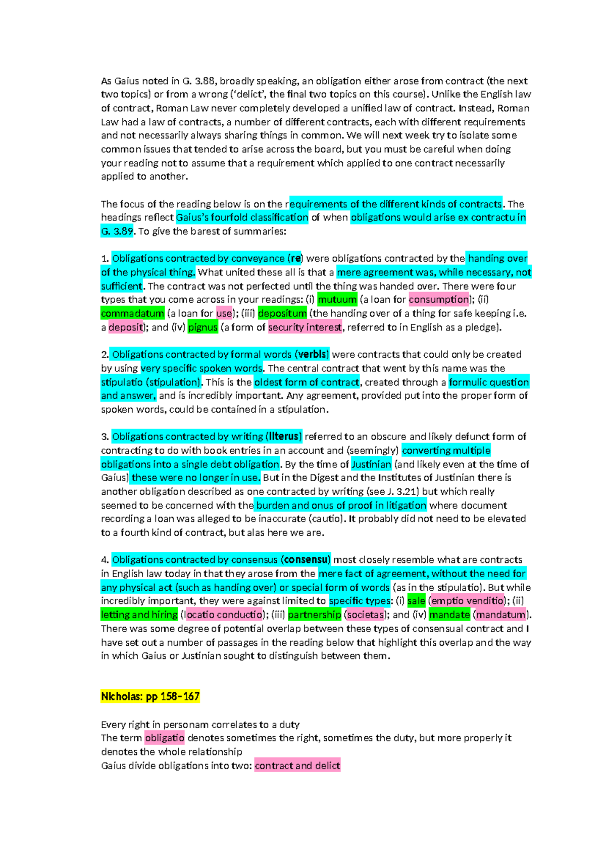 Contracts 1 - Week 1 Overview of Roman Law Obligations - Studocu