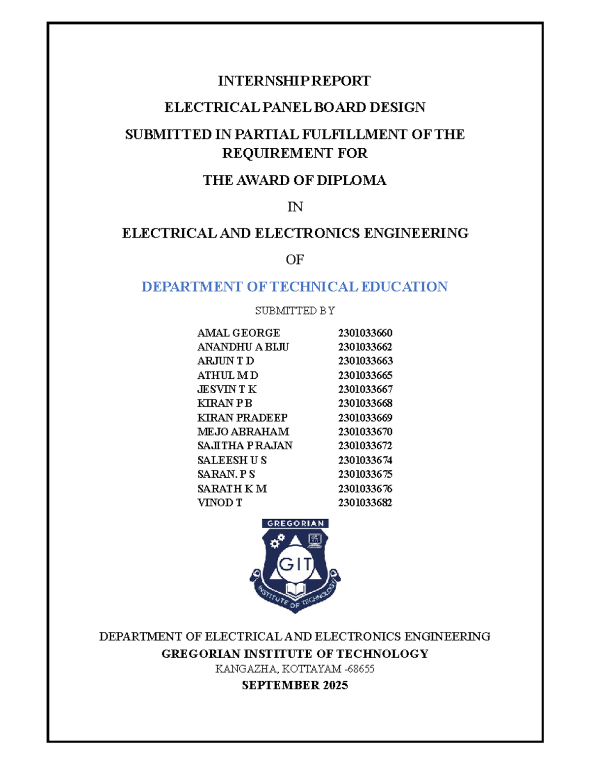 Internship Report: Electrical Panel Board Design (EE 2025) - Studocu