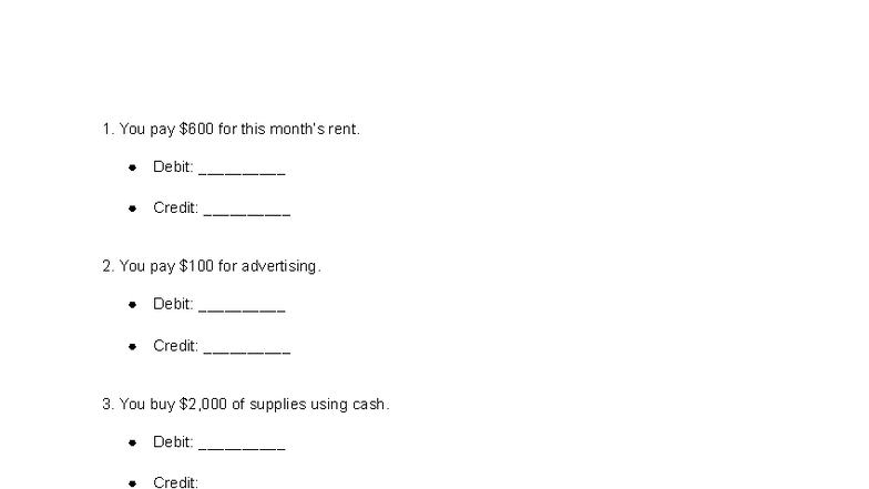 Transaction Questions for Accounting 101: Debits and Credits - Studocu