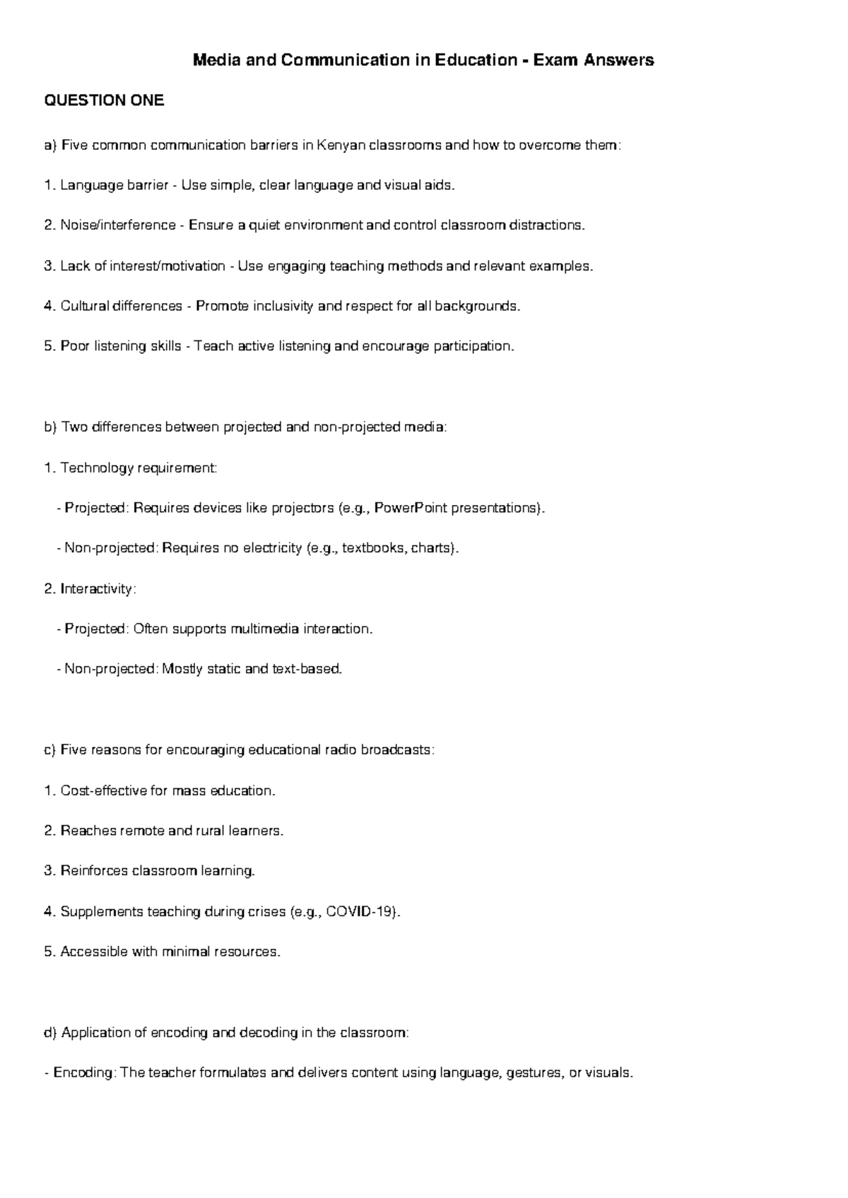 Media and Communication in Education Exam Answers (MCE 101) - Studocu