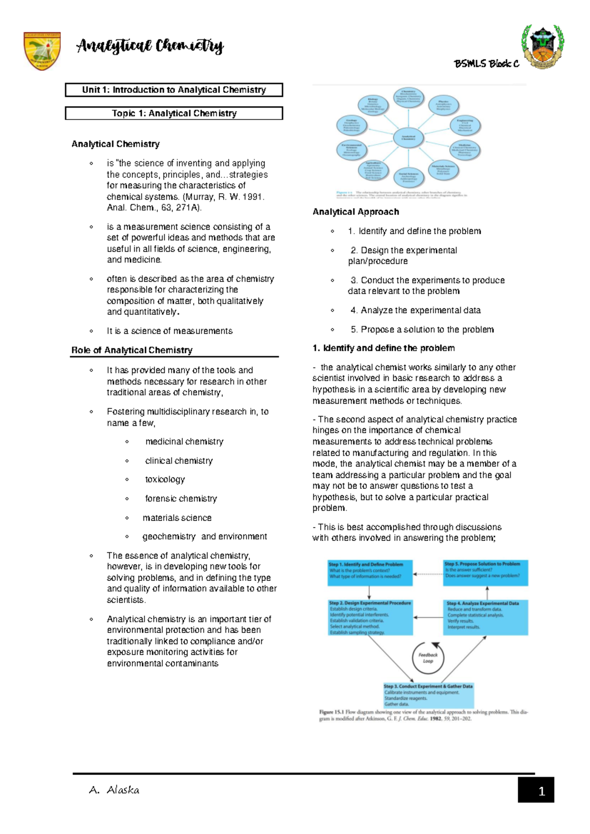 Analytical Chemistry Notes for BSMLS 2nd Semester Studies - Studocu