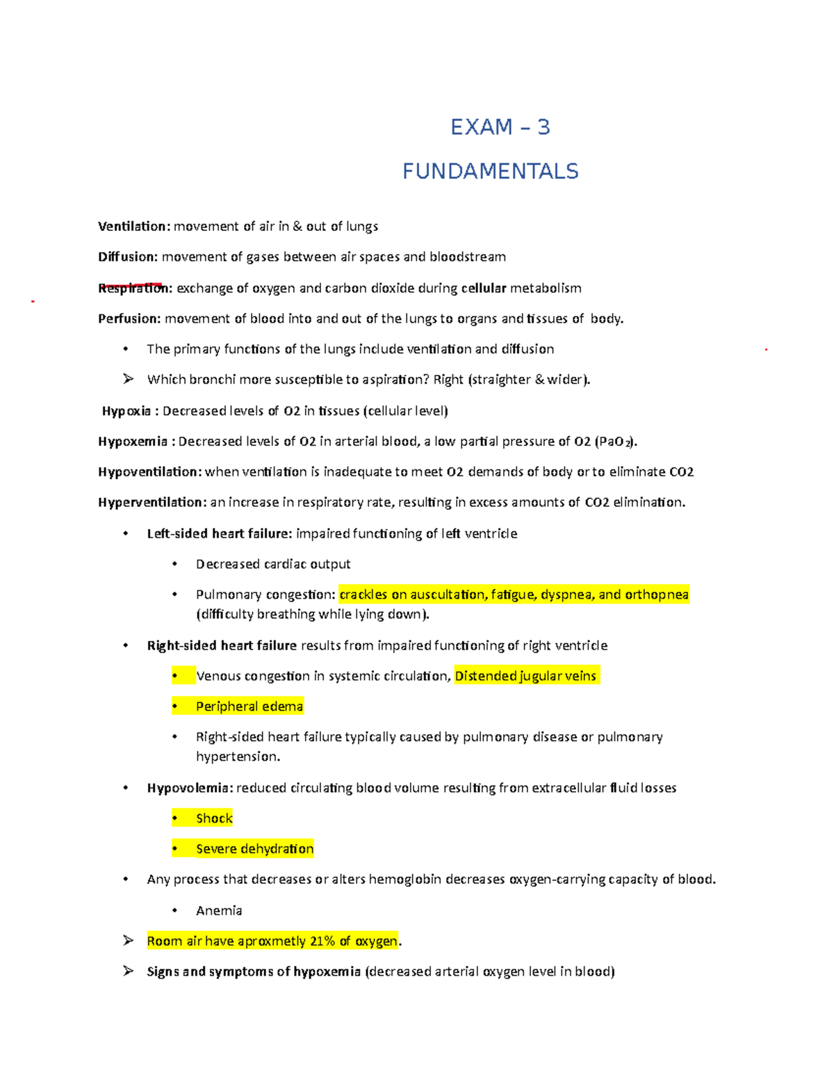 EXAM-3 Fundamentals: Comprehensive Exam Review Notes - Studocu