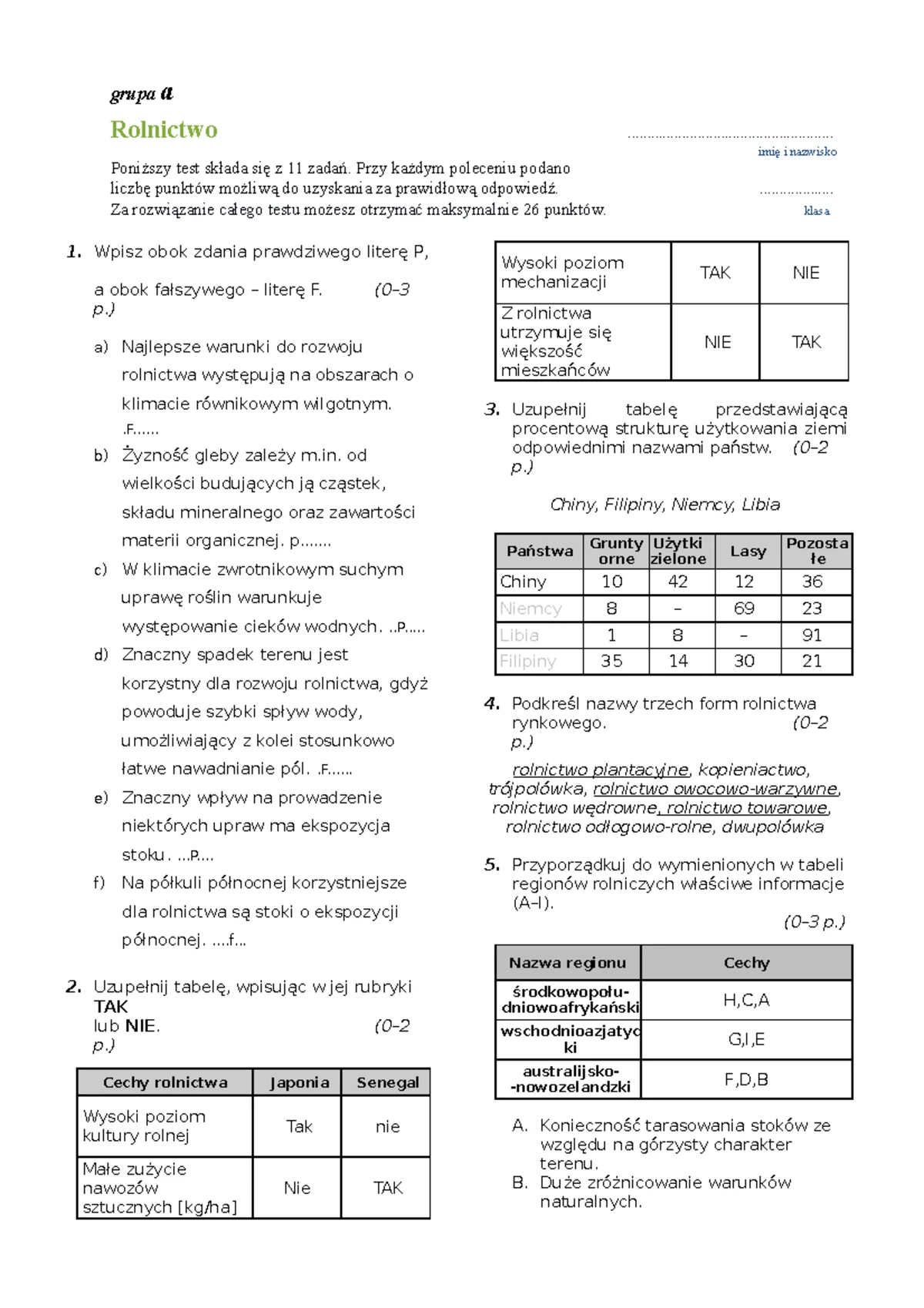 Test HKI16DBC - Rozdział IV. Ludność i Urbanizacja w Polsce (Punktacja