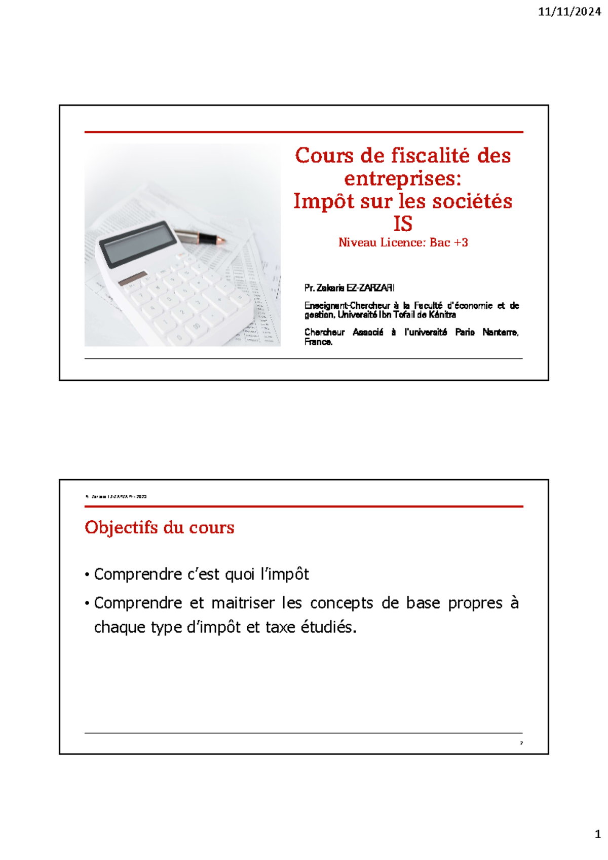 Cours de Fiscalité: Impôt sur les Sociétés (IS) - 2024 Partie 1 - Studocu