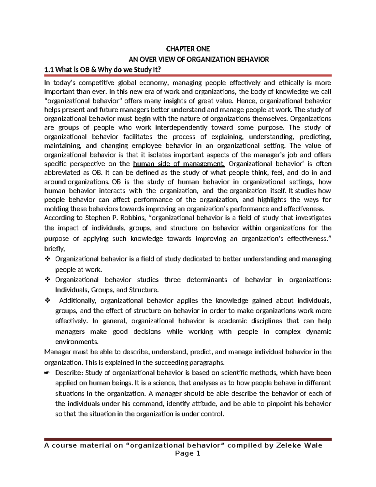 OB 101: Chapter 1 - Overview of Organizational Behavior - Studocu