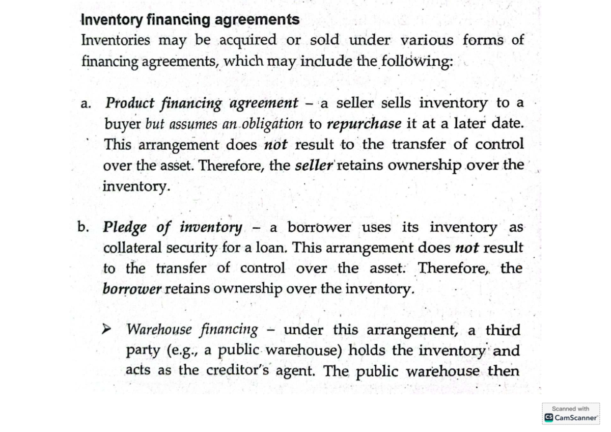 Inventory Financing Agreements: Types and Implications (CS 373) - Studocu