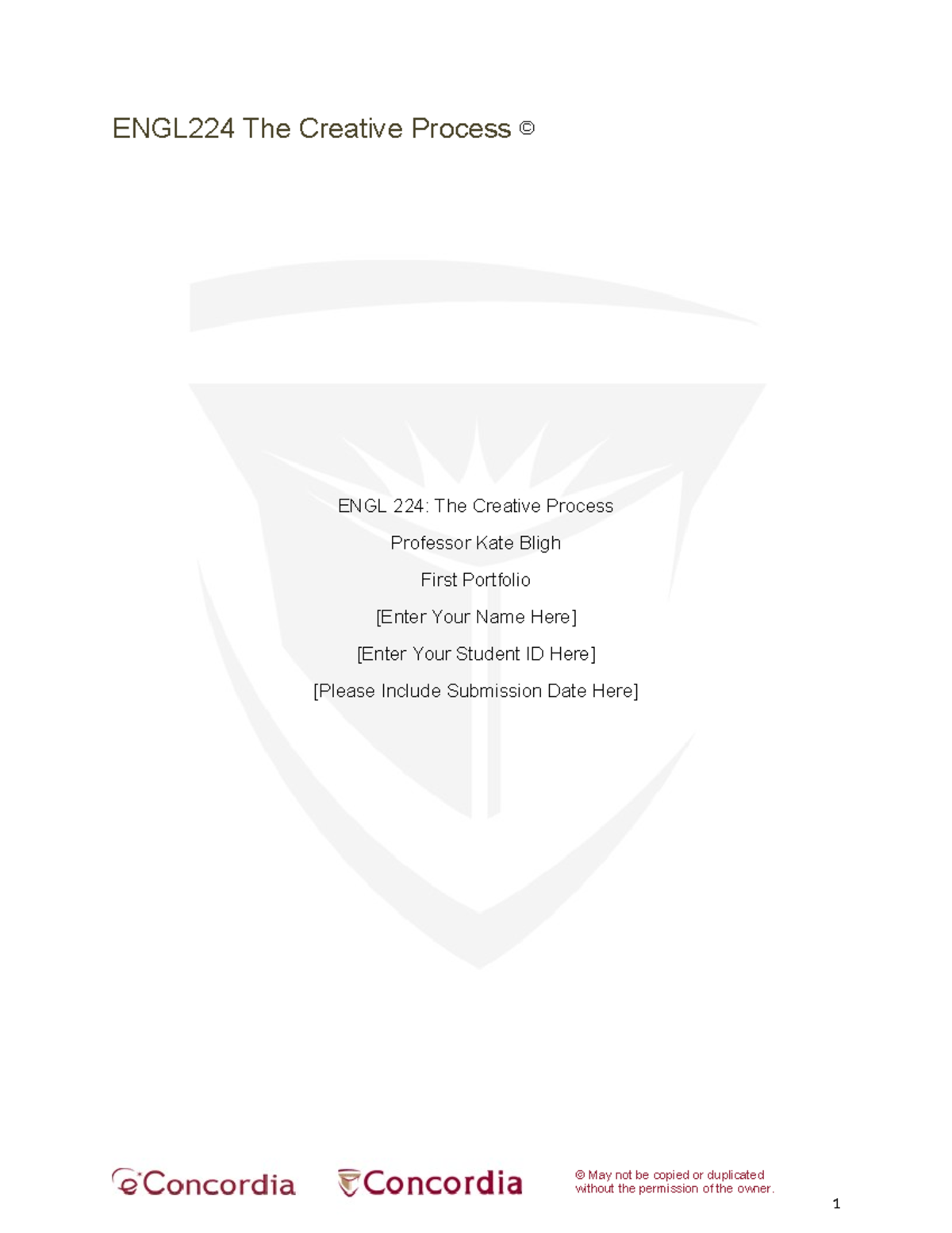 First Portfolio Master Template - © May not be copied or duplicated ...