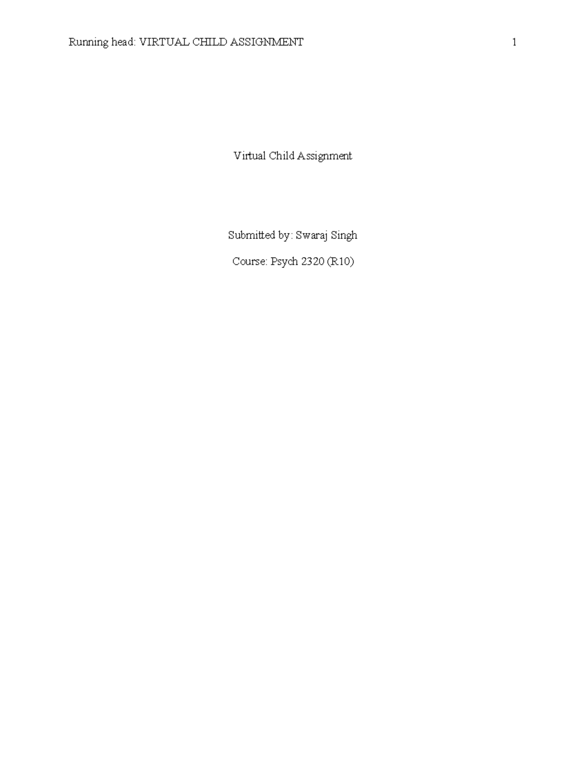 Virtual Child Assignment - Thus, Gurseerat must wait until she is ...