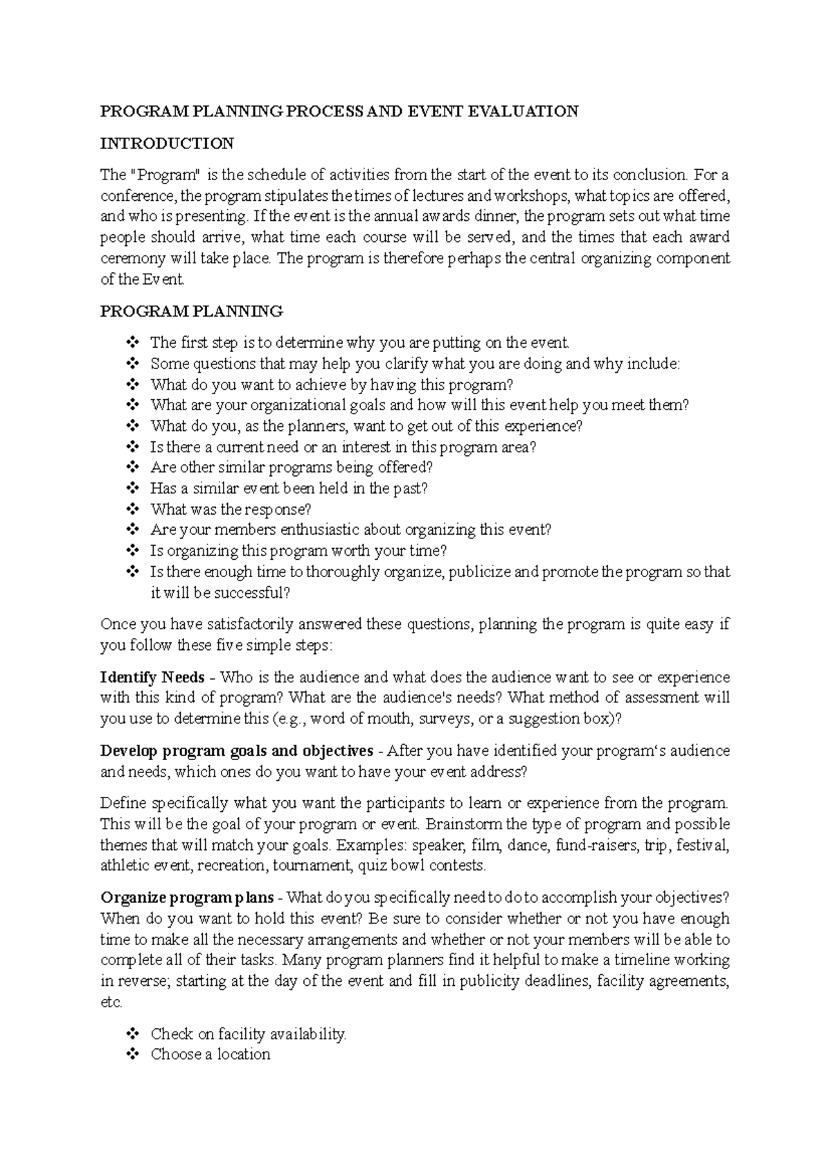 Program Planning Process & Event Evaluation: Guidelines & Strategies ...