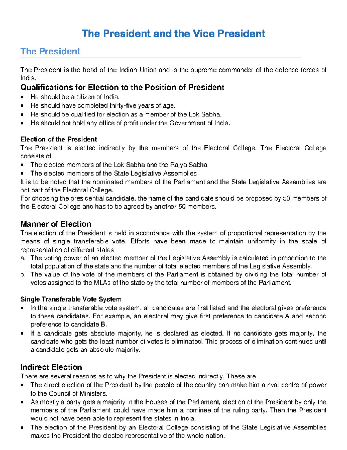 3. The President and Vice President: Roles, Elections, and Powers - Studocu