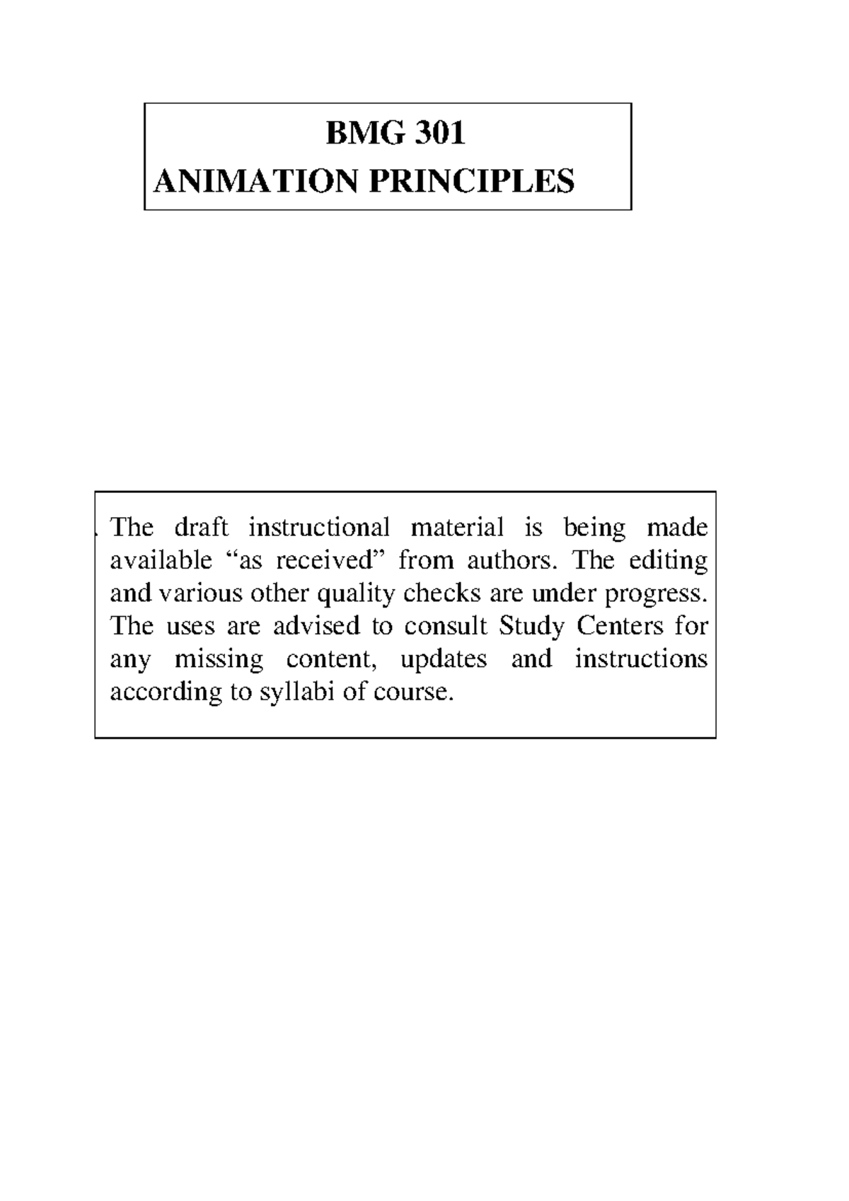 BMG 301 Animation Principles: Understanding the Fundamentals and ...