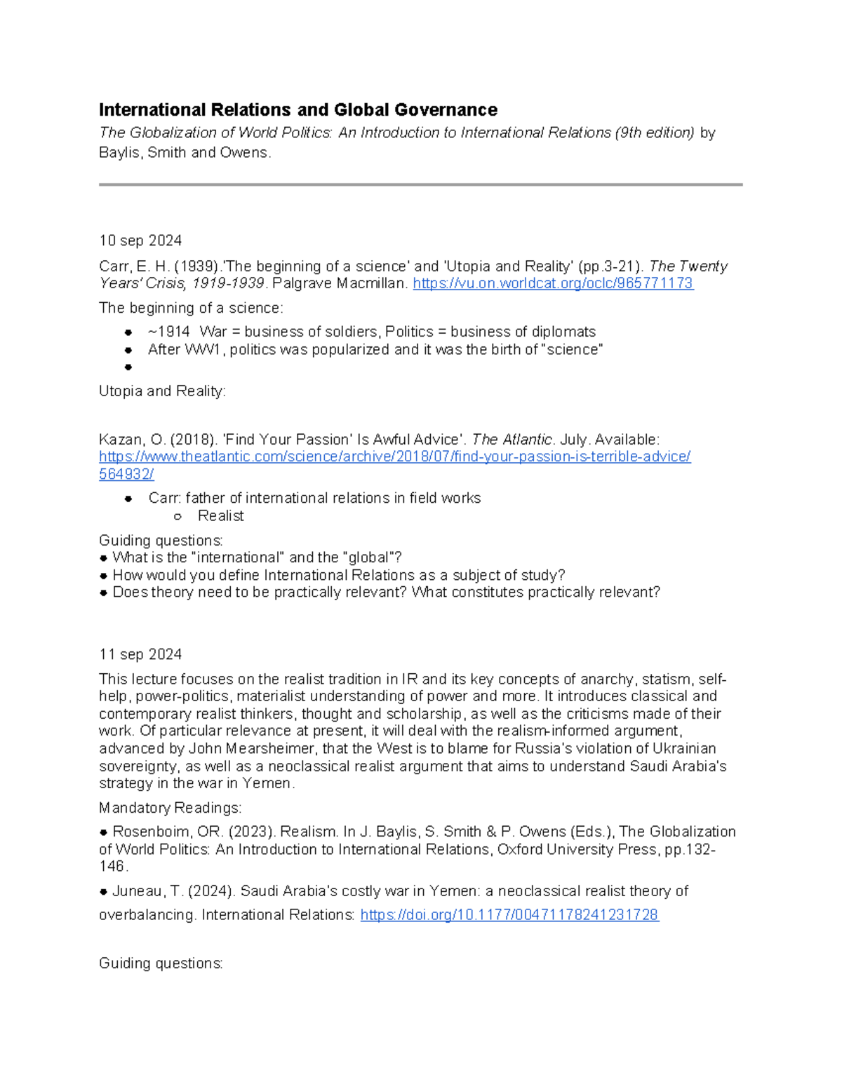 Final Exam Notes: International Relations & Global Governance (IRG 101 ...