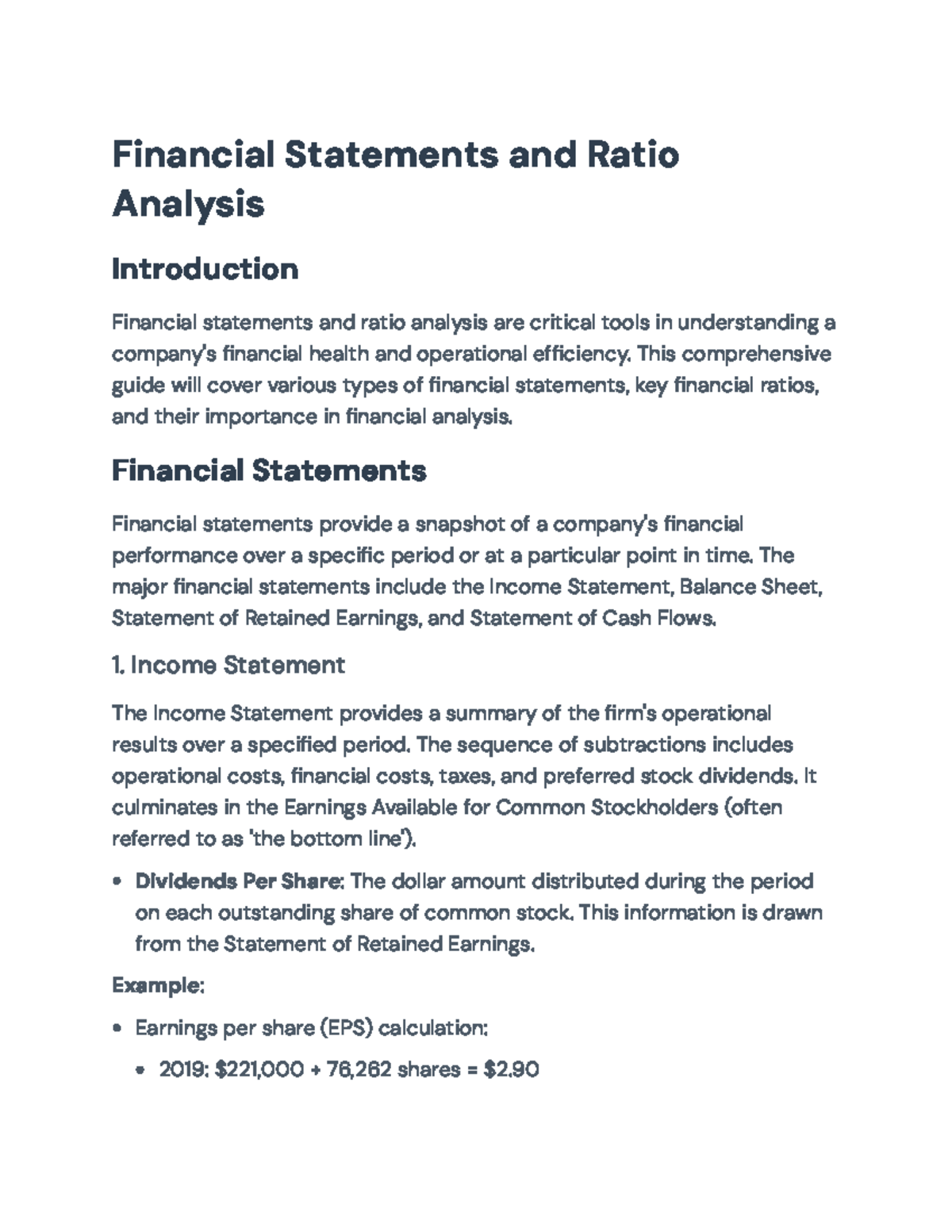 Financial Statements and Ratio Analysis Guide - Financial Statements ...