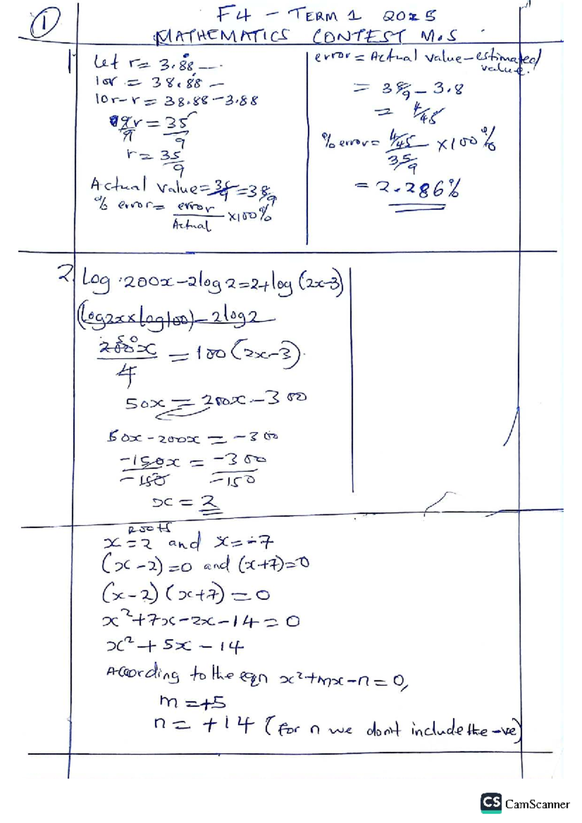 MATH Contest F4 Term 1 2025: Detailed Solutions and Analysis - Studocu