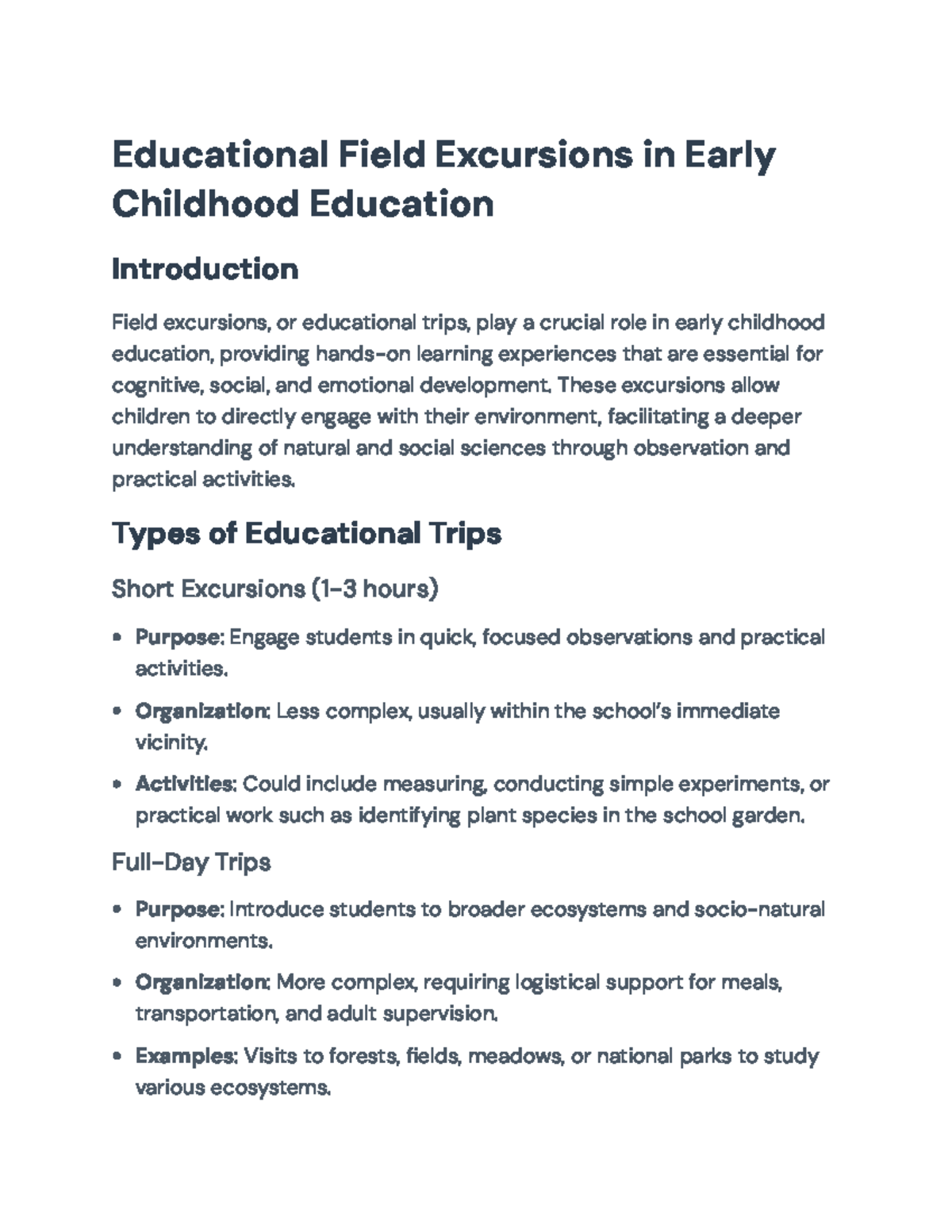 Educational Field Excursions in Early Childhood Education: Methods ...