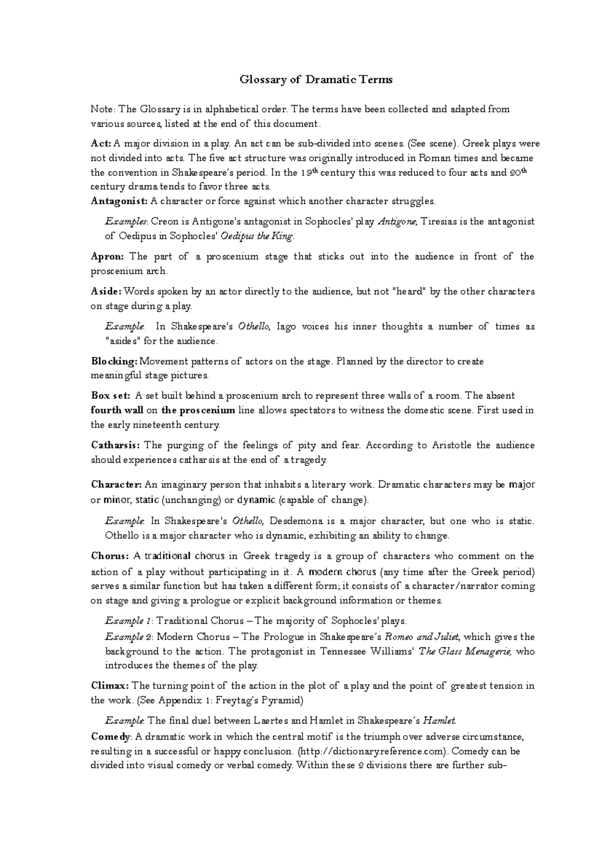 Dramatic Terms Glossary - Note: The Glossary is in alphabetical order ...
