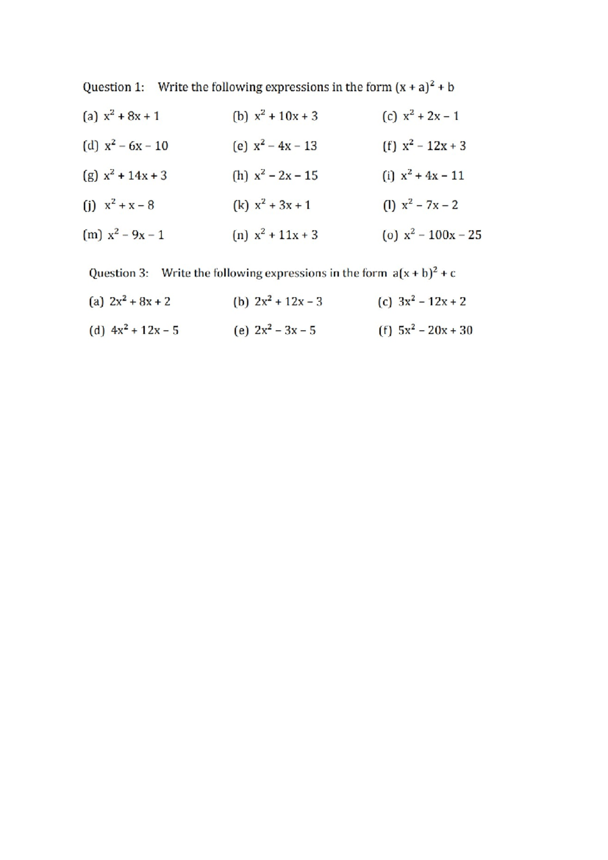 Completing the Square - Math Notes for Course MATH101 - Studocu