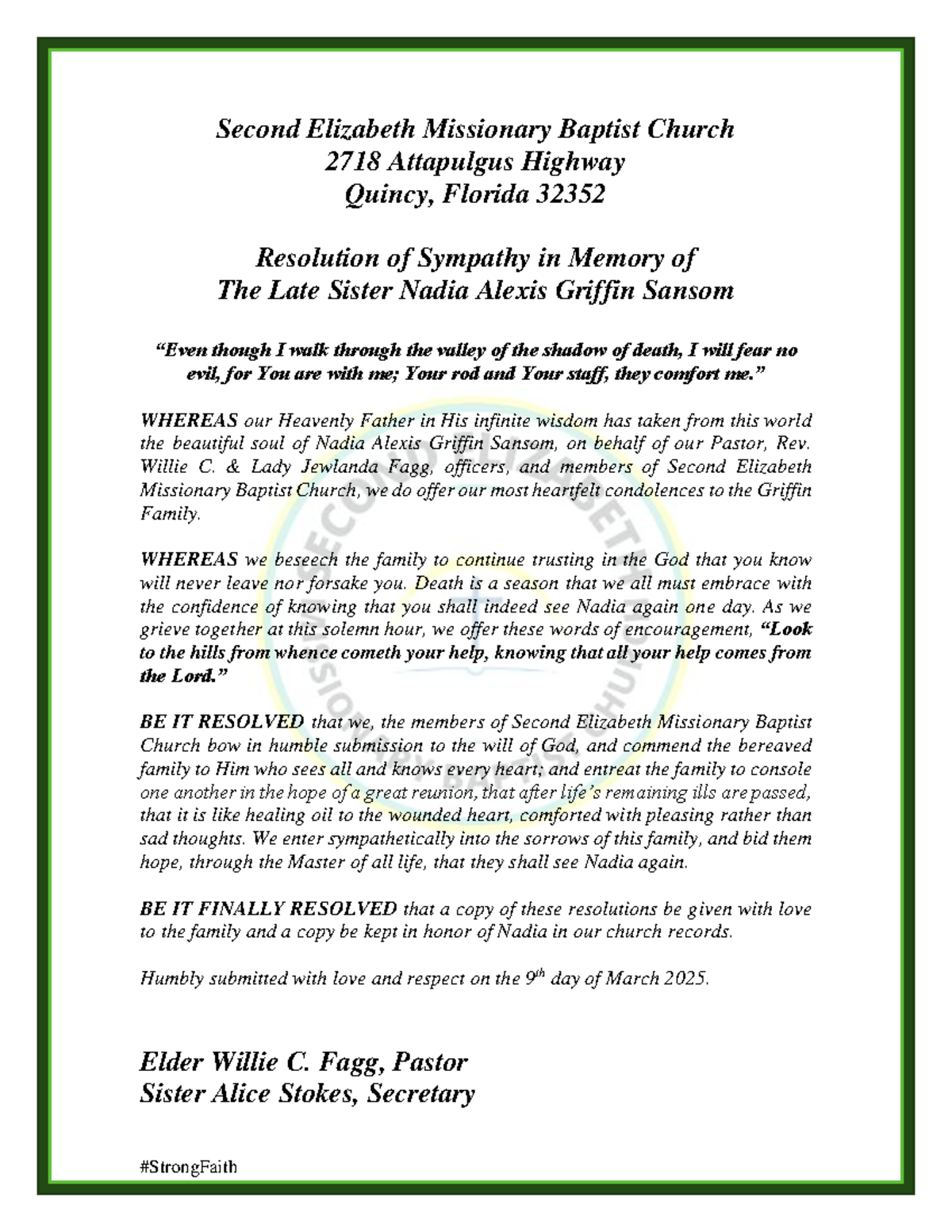 Church Resolution Example
