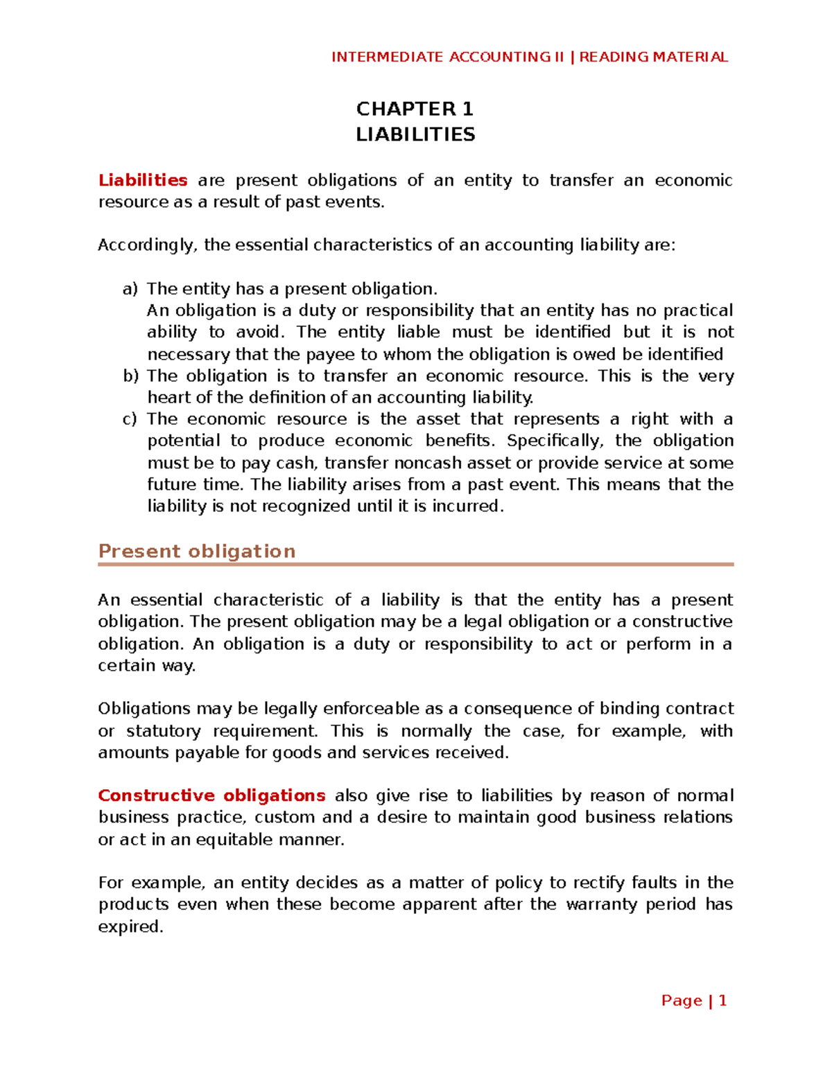 Intermediate Accounting Reading Material 1: Chapter 1 - Liabilities ...