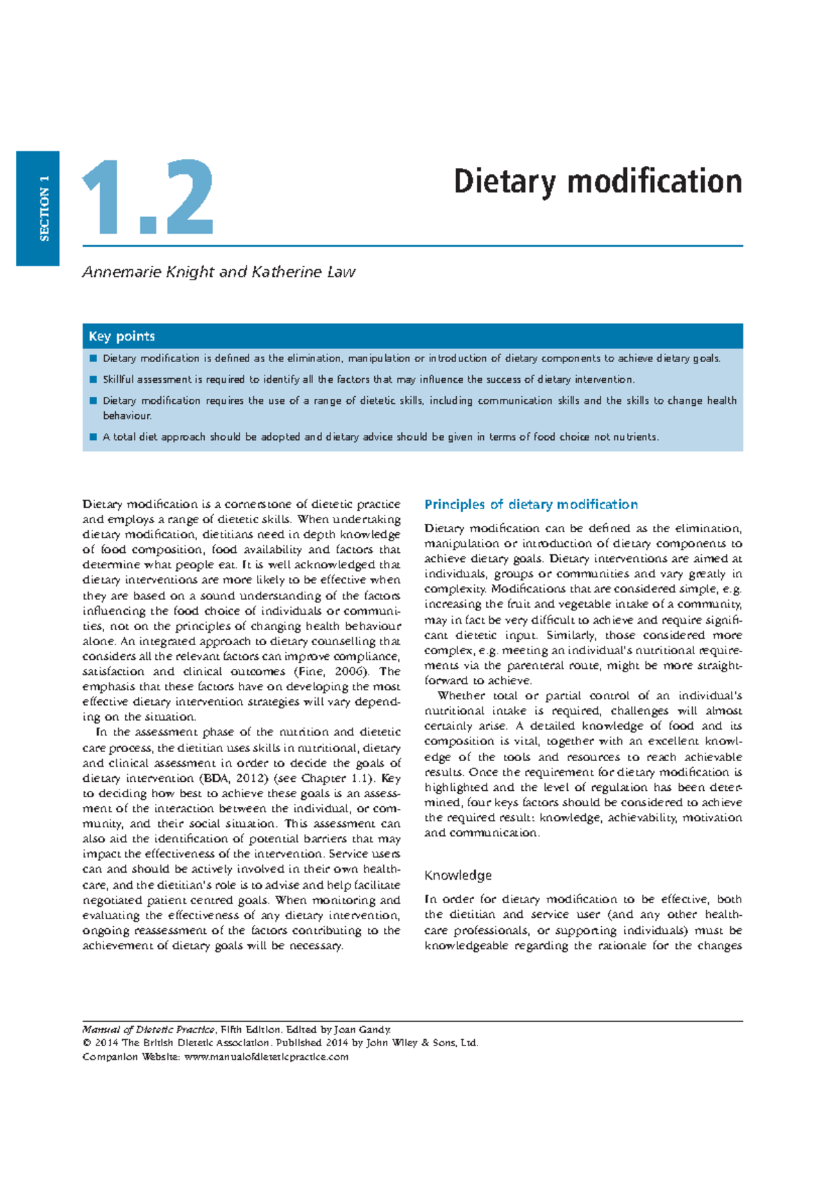 Dietary modification Lecture Notes 1B Manual of Dietetic Practice Notes ...