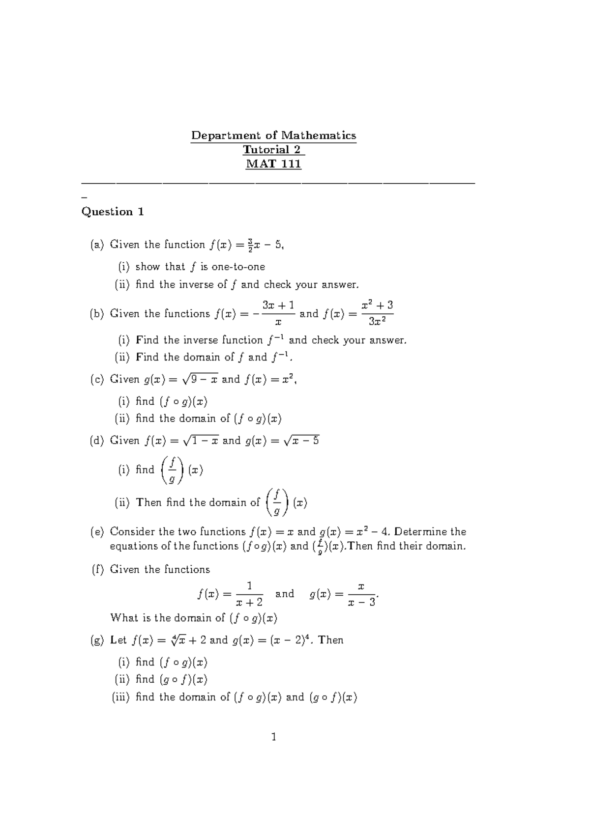 Tutorial 2 - Department of Mathematics Tutorial 2 MAT 111