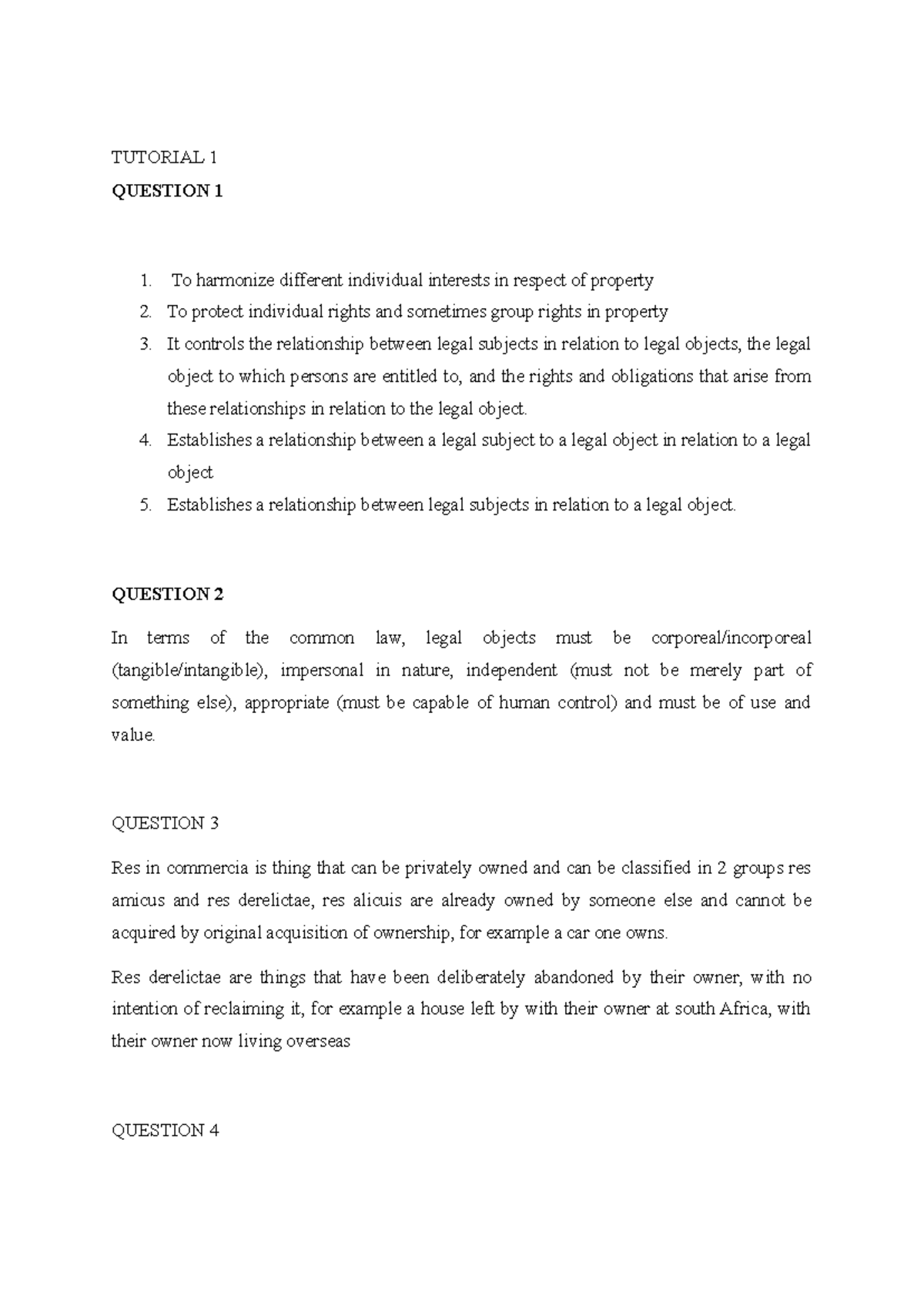 Property Law Tutorial 1: Key Concepts and Case Analyses - Studocu