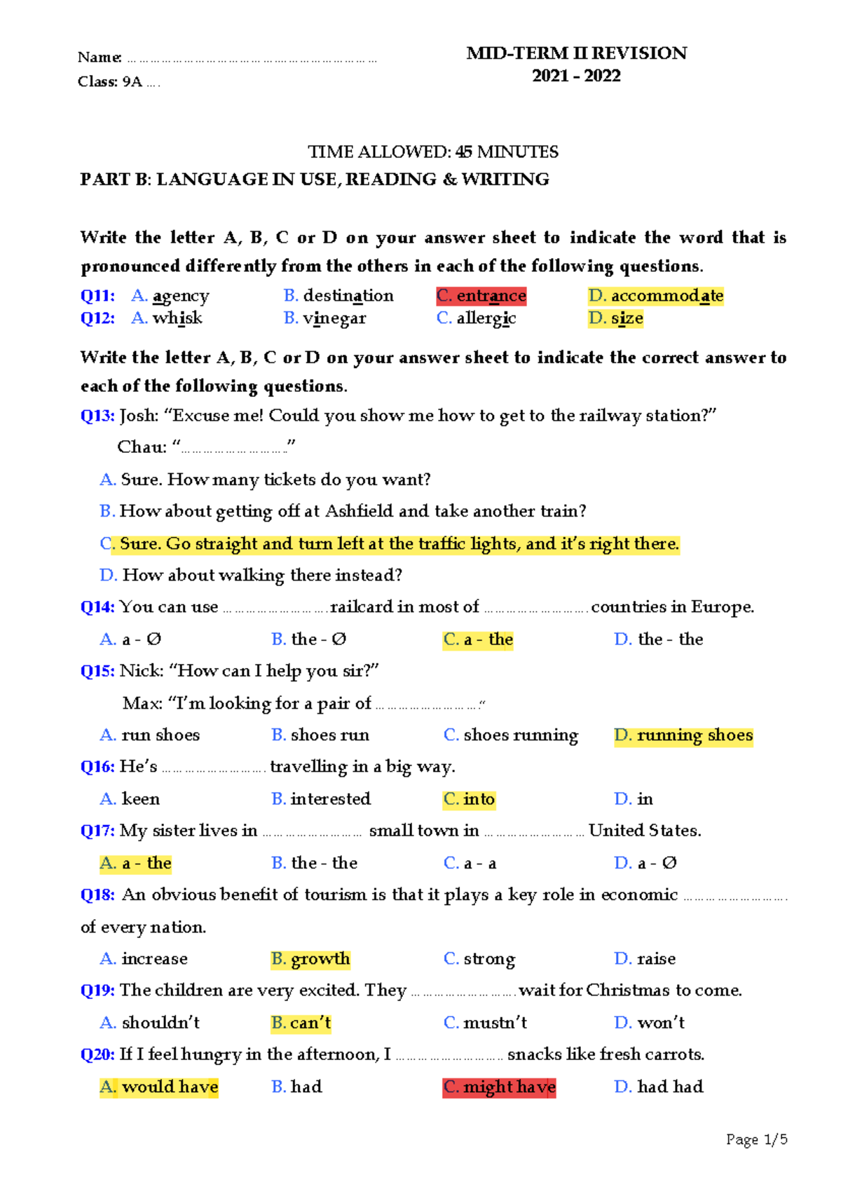 Grade 9 Midterm 2 Revision Language in Use and Reading Writing - Studocu