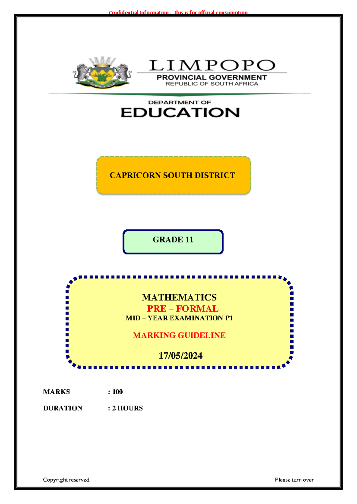 Mathematics Grade 11 Pre-Exam Memorandum Term 2 2024 054704 - Studocu