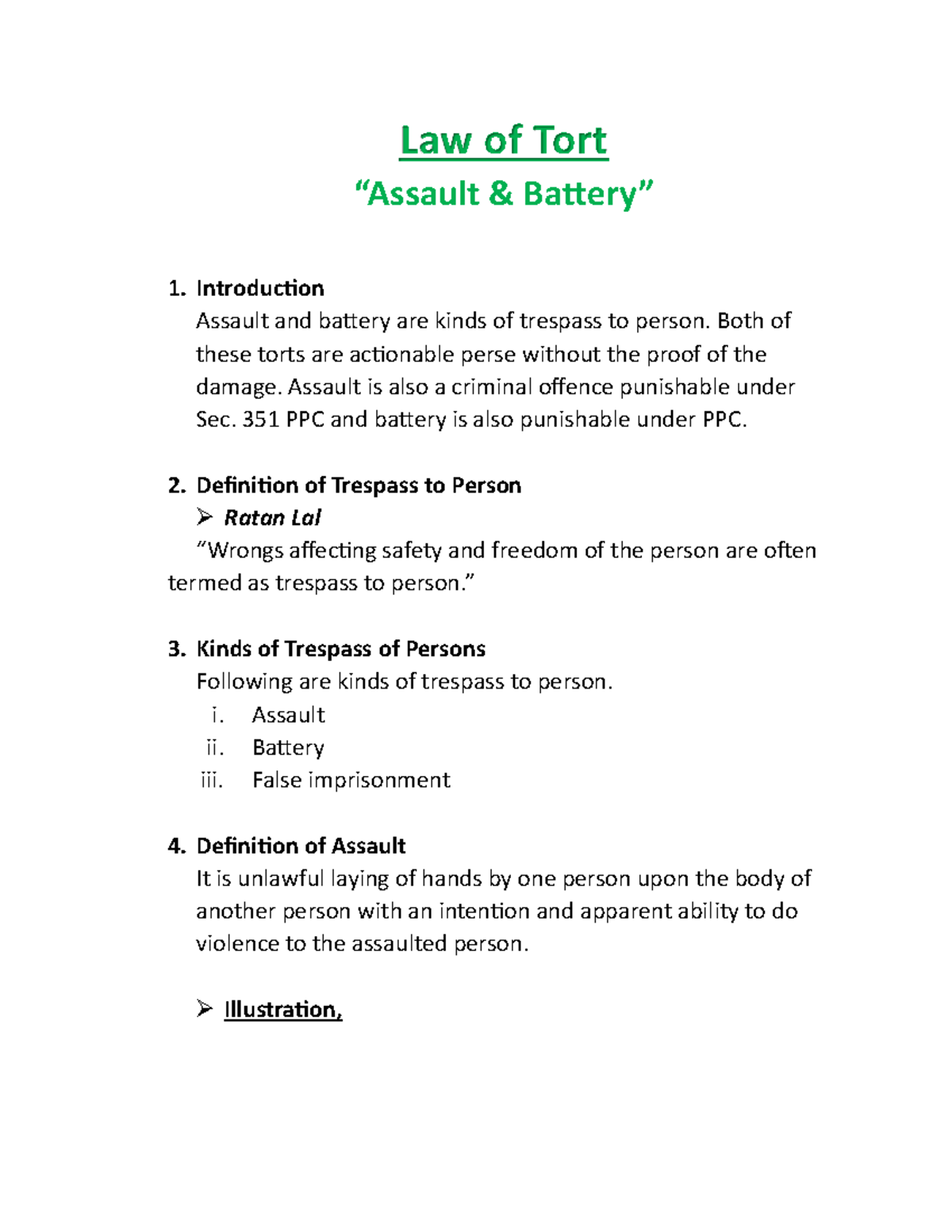 Assault & Battery - Law of Tort “Assault & Battery” Introduction ...