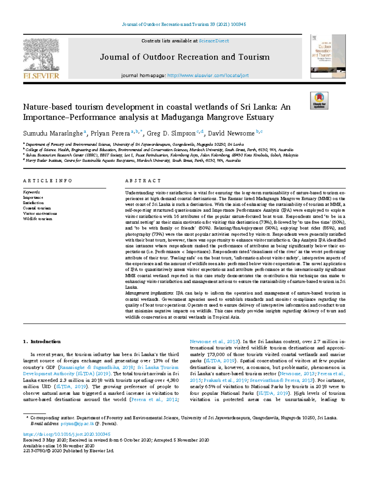 Nature-Based Tourism Development in Coastal Wetlands of Sri Lanka: An ...