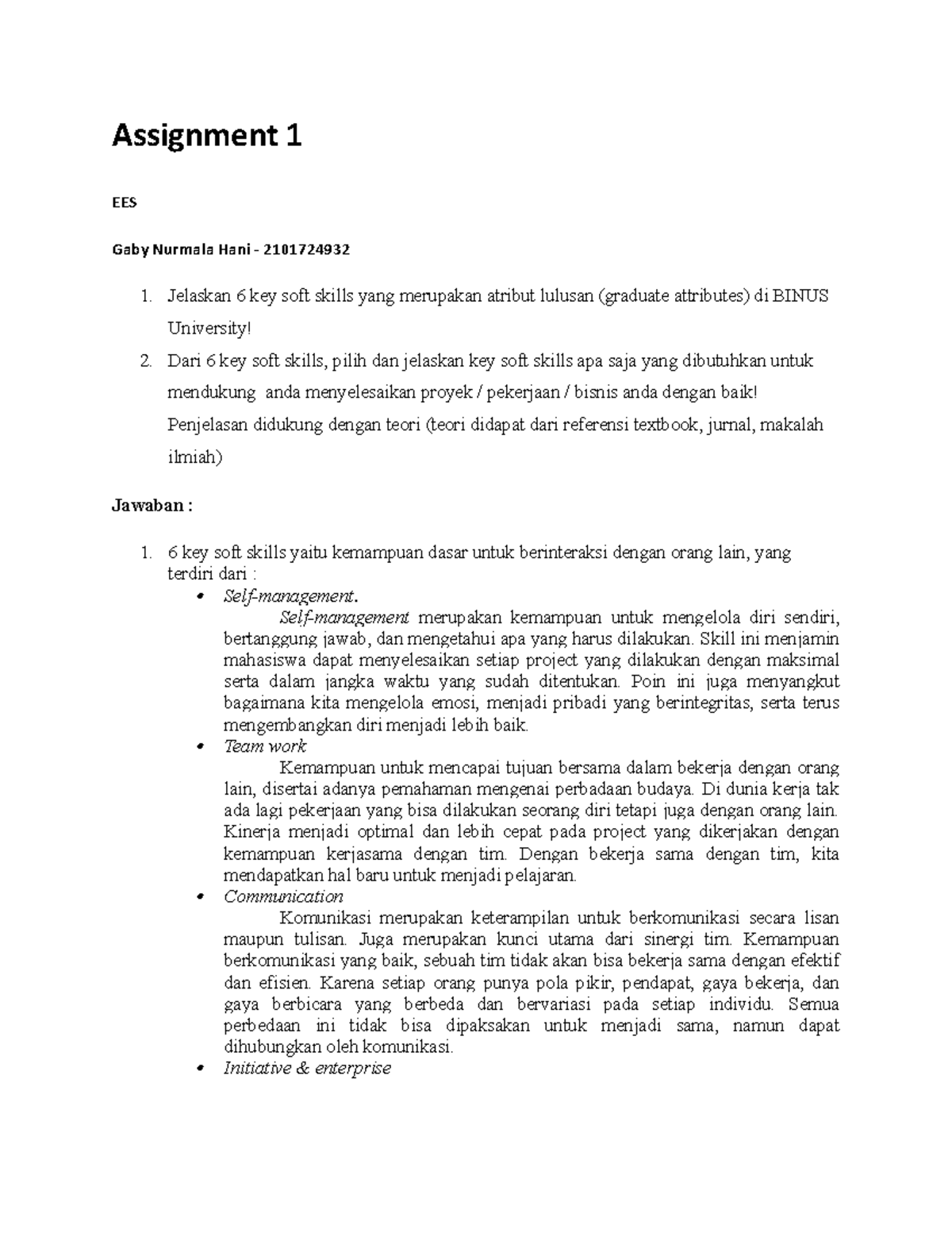 Assignment 1 - EES IN CS RS: Key Soft Skills for Graduates - Studocu
