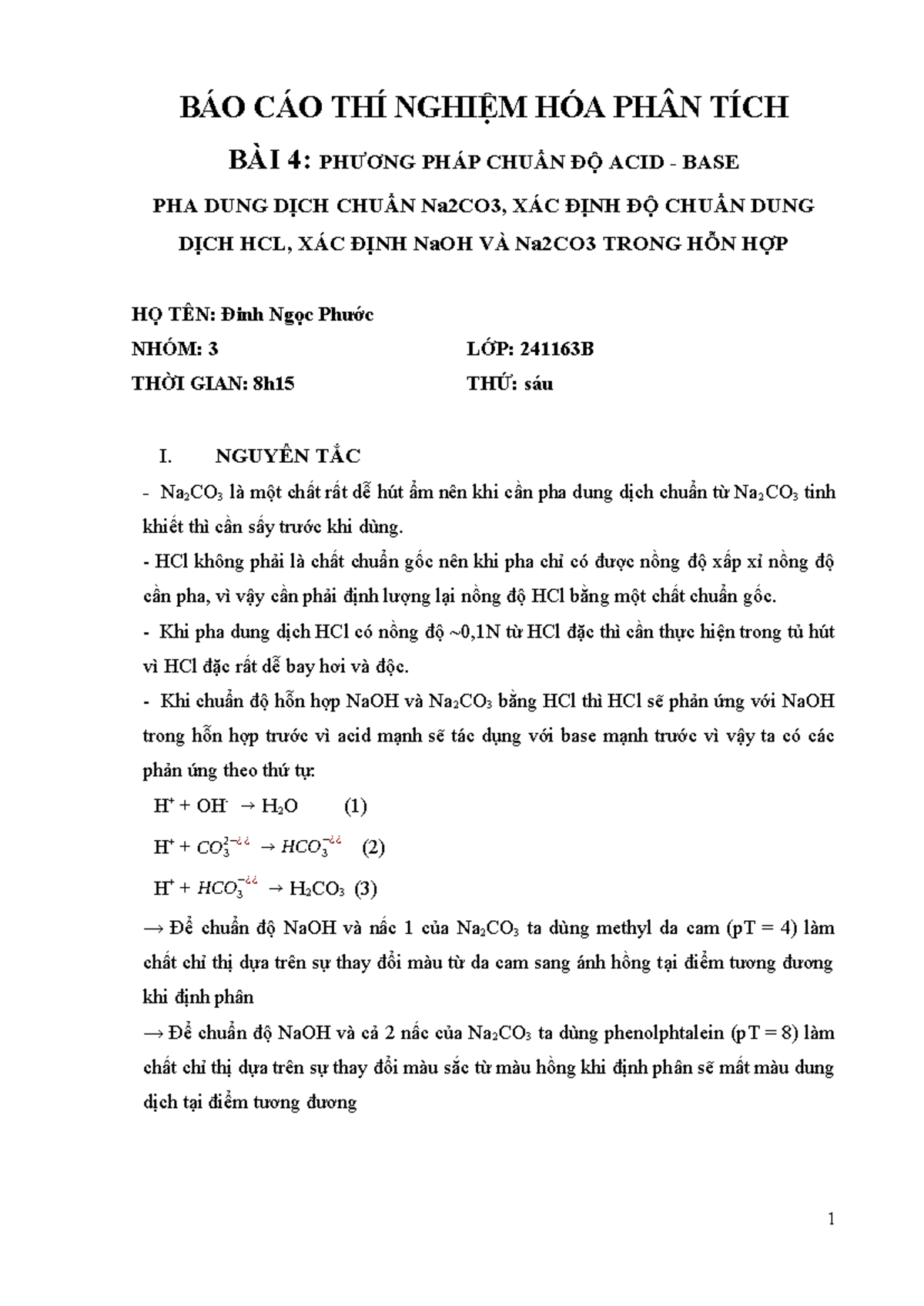 BÁO CÁO THÍ NGHIỆM HÓA PHÂN TÍCH BÀI 4: PHƯƠNG PHÁP CHUẨN ĐỘ ACID-BASE ...