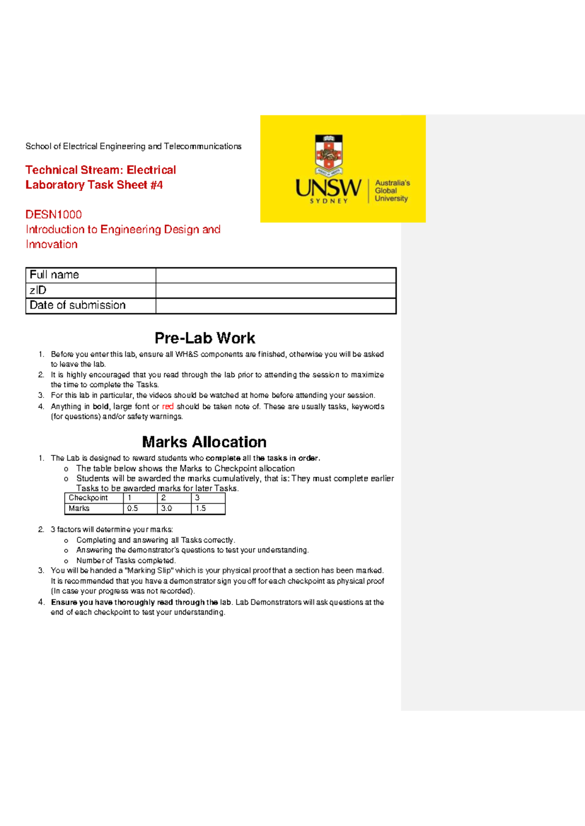Lab 4 Tasksheet - lab manual for lab 4 - School of Electrical ...