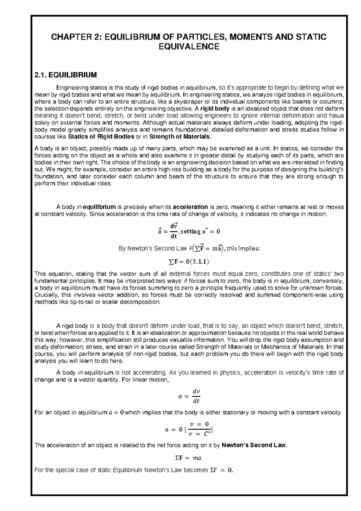 CHAPTER 2: EQUILIBRIUM OF PARTICLES AND RIGID BODIES IN ENGINEERING ...